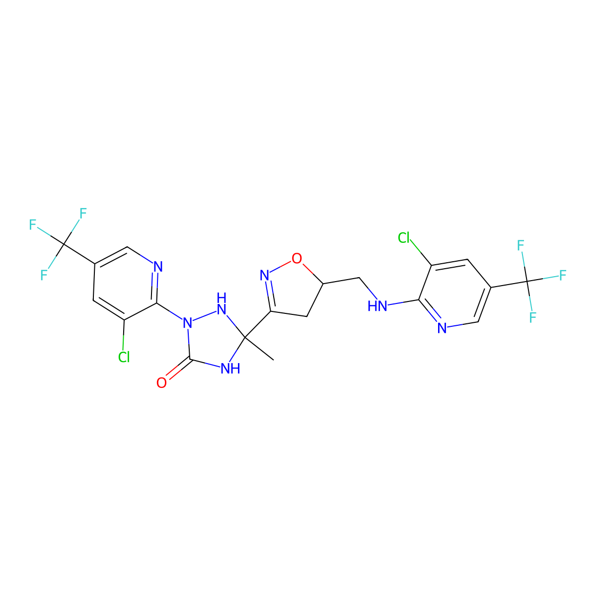 2-[3-Chloro-5-(trifluoromethyl)pyridin-2-yl]-5-[5-[[[3-chloro-5-(trifluoromethyl)pyridin-2-yl]amino]methyl]-4,5-dihydro-1,2-oxazol-3-yl]-5-methyl-1,2,4-triazolidin-3-one molecular structure, CAS 344276-82-0