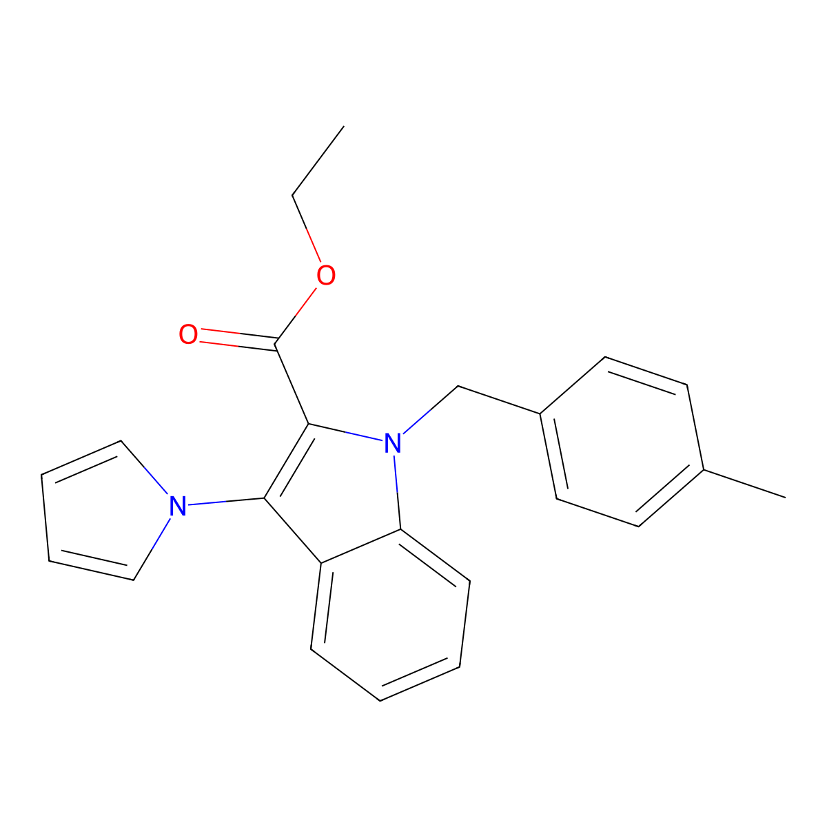 ethyl 1-(4-methylbenzyl)-3-(1H-pyrrol-1-yl)-1H-indole-2-carboxylate molecular structure, CAS 344277-41-4