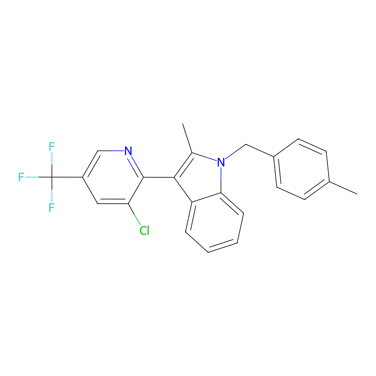 3-[3-chloro-5-(trifluoromethyl)pyridin-2-yl]-2-methyl-1-[(4-methylphenyl)methyl]-1H-indole molecular structure, CAS 344277-79-8