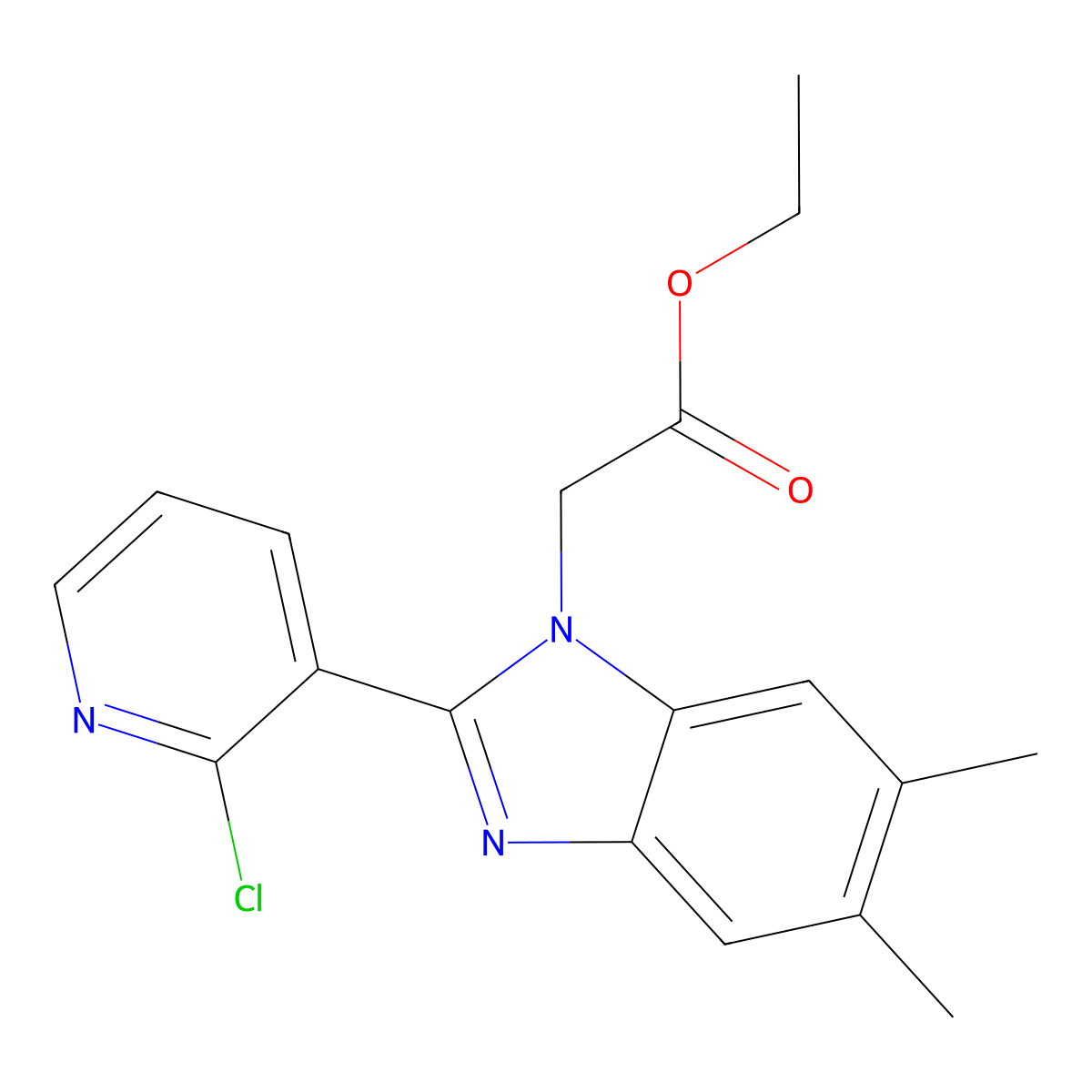 ethyl 2-[2-(2-chloro-3-pyridinyl)-5,6-dimethyl-1H-1,3-benzimidazol-1-yl]acetate molecular structure, CAS 344278-84-8