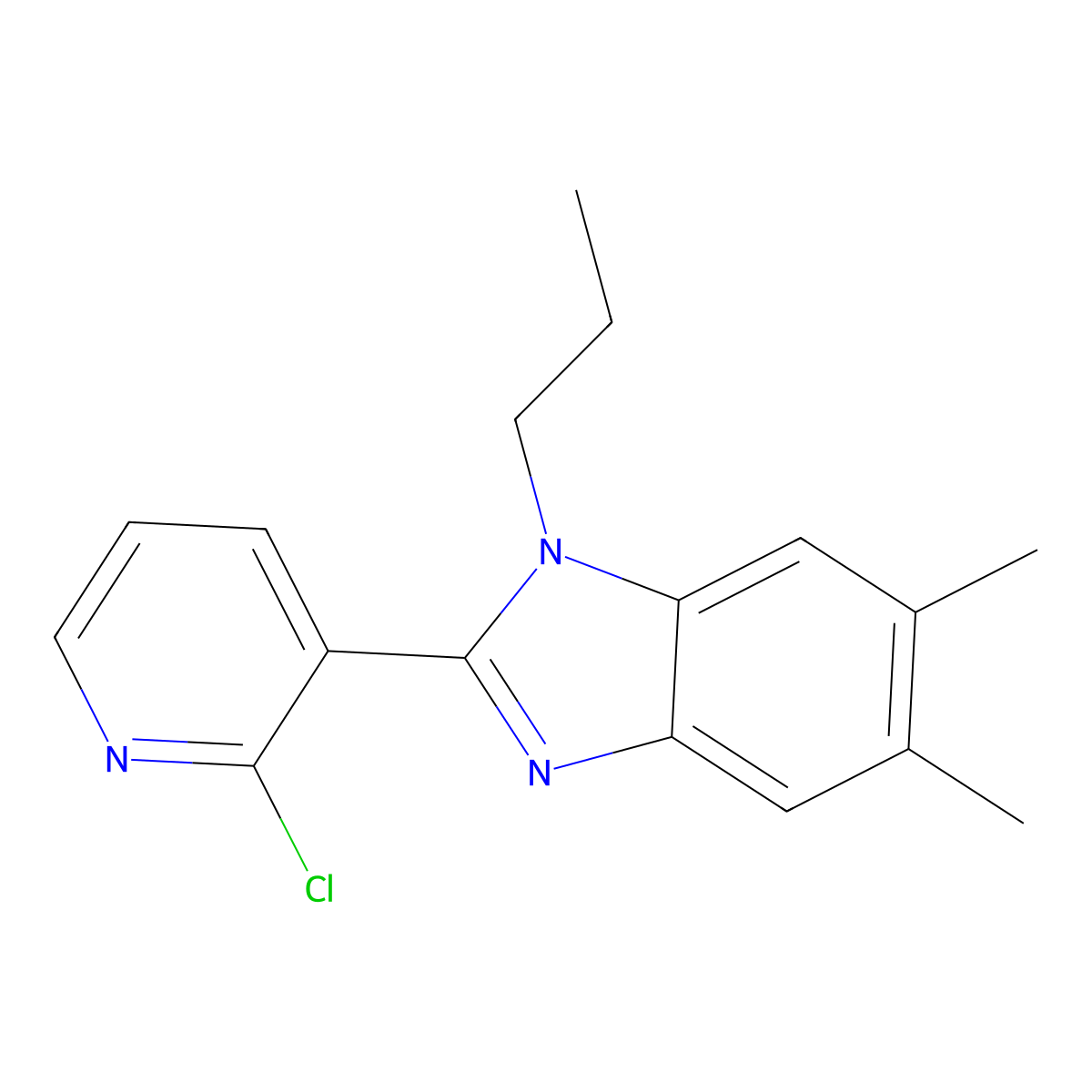 2-(2-chloro-3-pyridinyl)-5,6-dimethyl-1-propyl-1H-1,3-benzimidazole molecular structure, CAS 344279-08-9