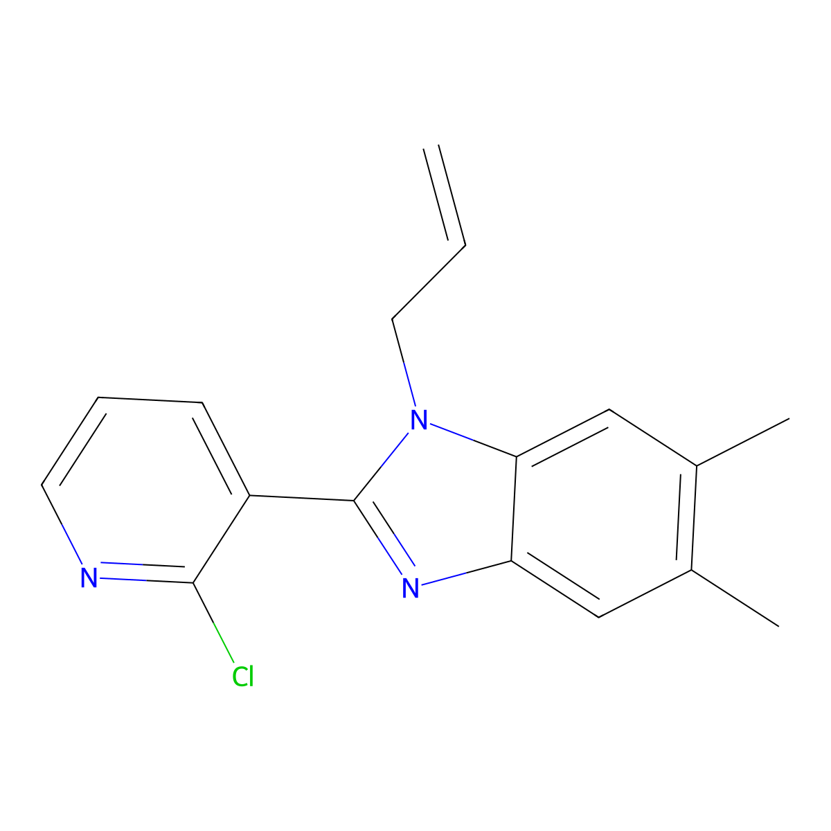 1-allyl-2-(2-chloro-3-pyridinyl)-5,6-dimethyl-1H-1,3-benzimidazole molecular structure, CAS 344279-16-9
