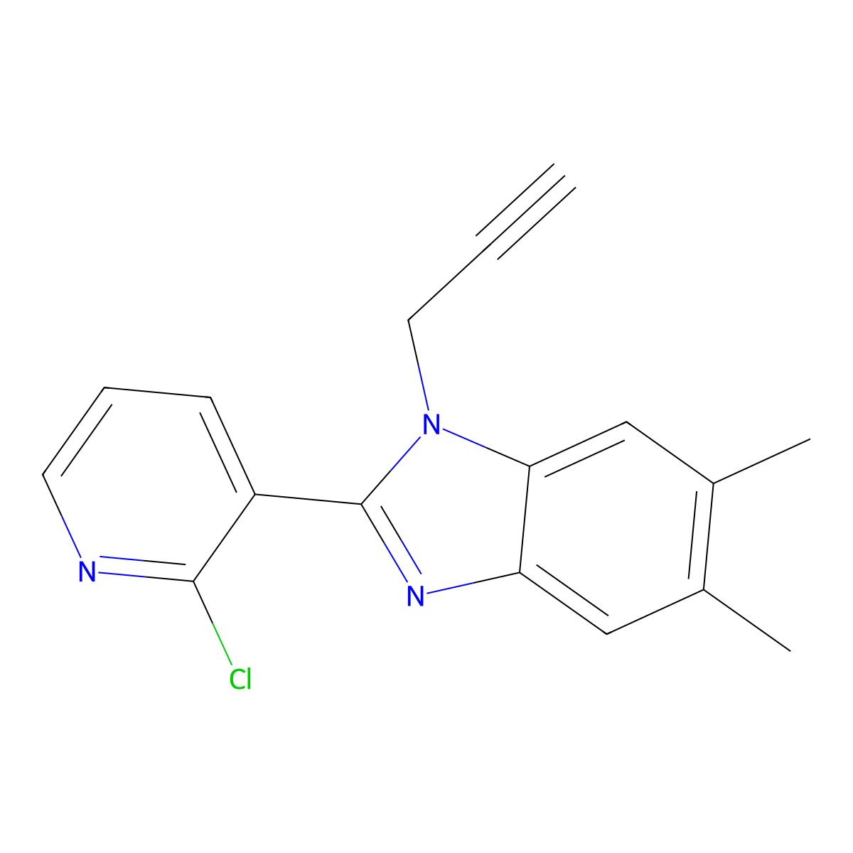 2-(2-chloro-3-pyridinyl)-5,6-dimethyl-1-(2-propynyl)-1H-1,3-benzimidazole molecular structure, CAS 344279-20-5