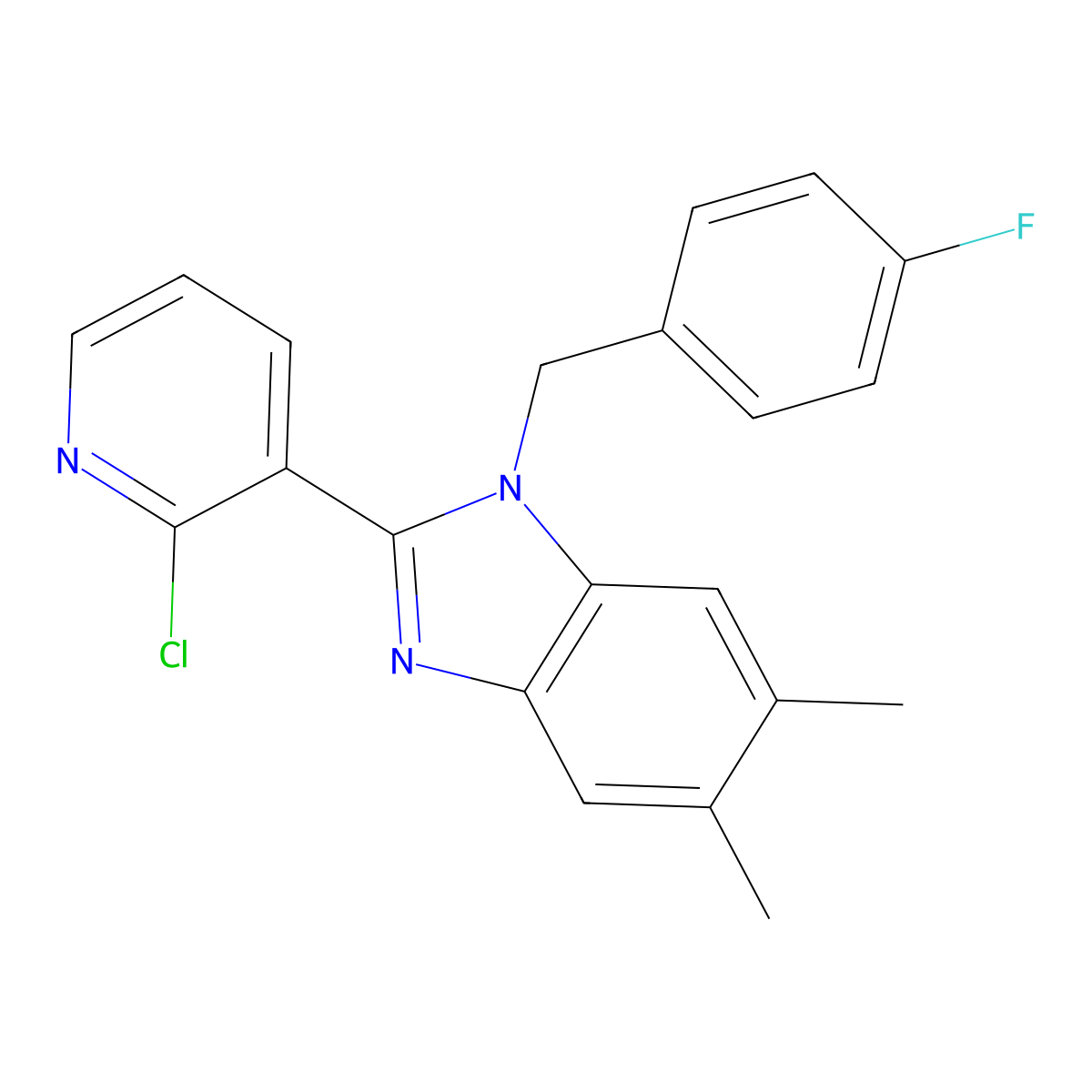 2-(2-chloro-3-pyridinyl)-1-(4-fluorobenzyl)-5,6-dimethyl-1H-1,3-benzimidazole molecular structure, CAS 344279-40-9