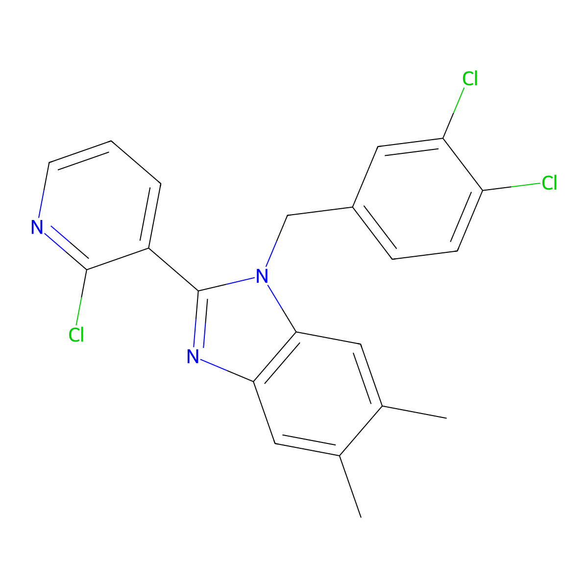 2-(2-chloro-3-pyridinyl)-1-(3,4-dichlorobenzyl)-5,6-dimethyl-1H-1,3-benzimidazole molecular structure, CAS 344279-44-3