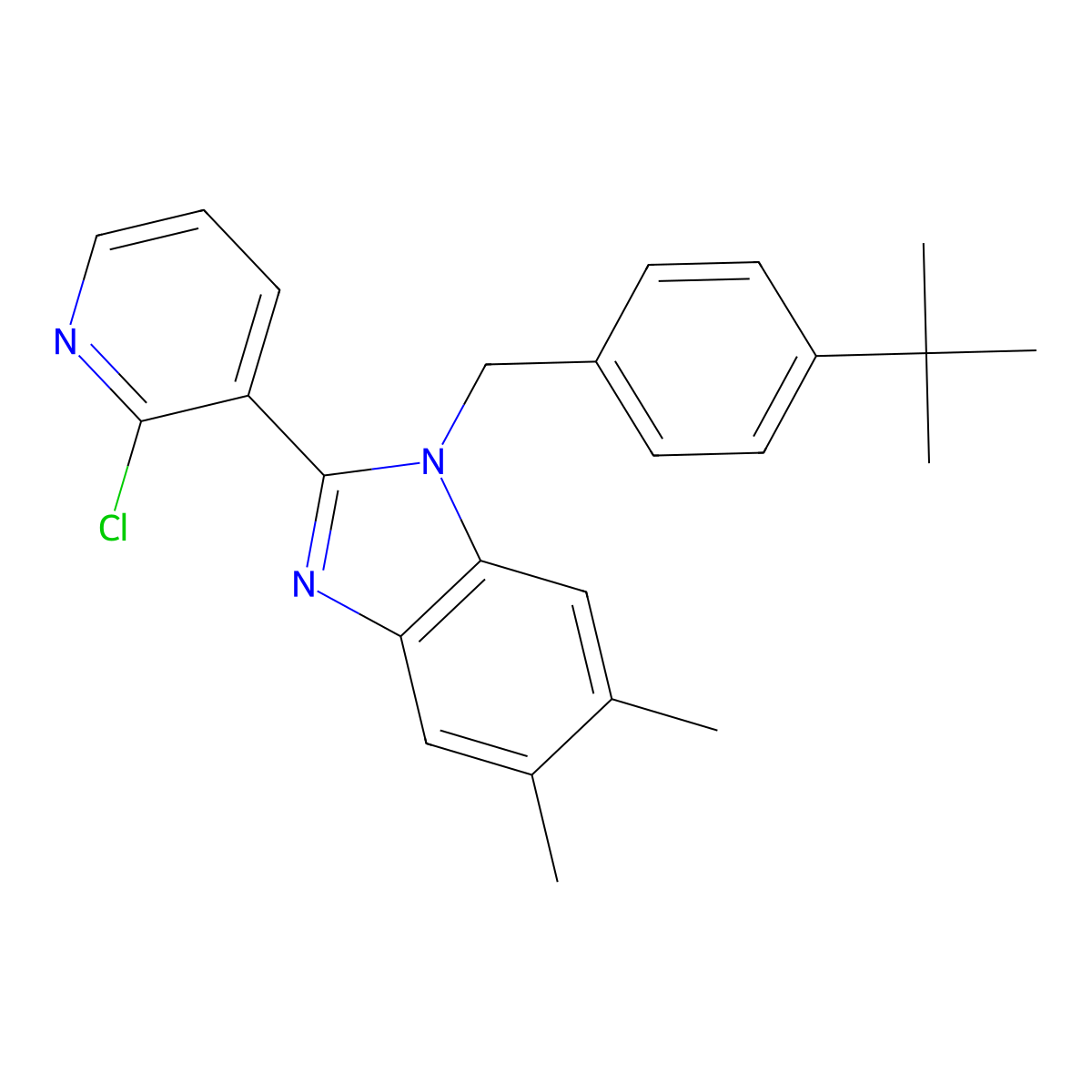 1-[4-(tert-butyl)benzyl]-2-(2-chloro-3-pyridinyl)-5,6-dimethyl-1H-1,3-benzimidazole molecular structure, CAS 344279-61-4