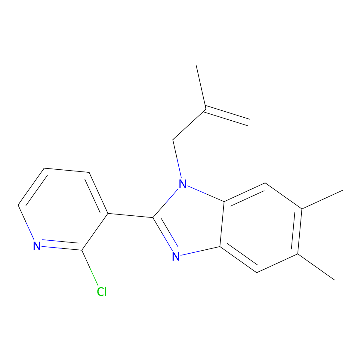 2-(2-chloro-3-pyridinyl)-5,6-dimethyl-1-(2-methyl-2-propenyl)-1H-1,3-benzimidazole molecular structure, CAS 344279-69-2