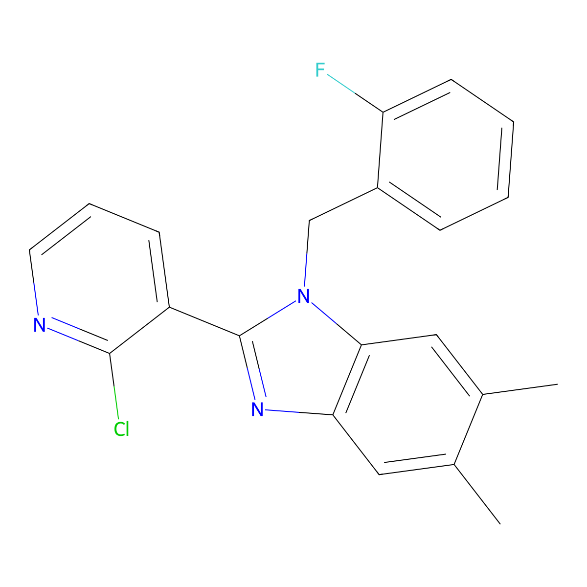2-(2-chloro-3-pyridinyl)-1-(2-fluorobenzyl)-5,6-dimethyl-1H-1,3-benzimidazole molecular structure, CAS 344279-73-8