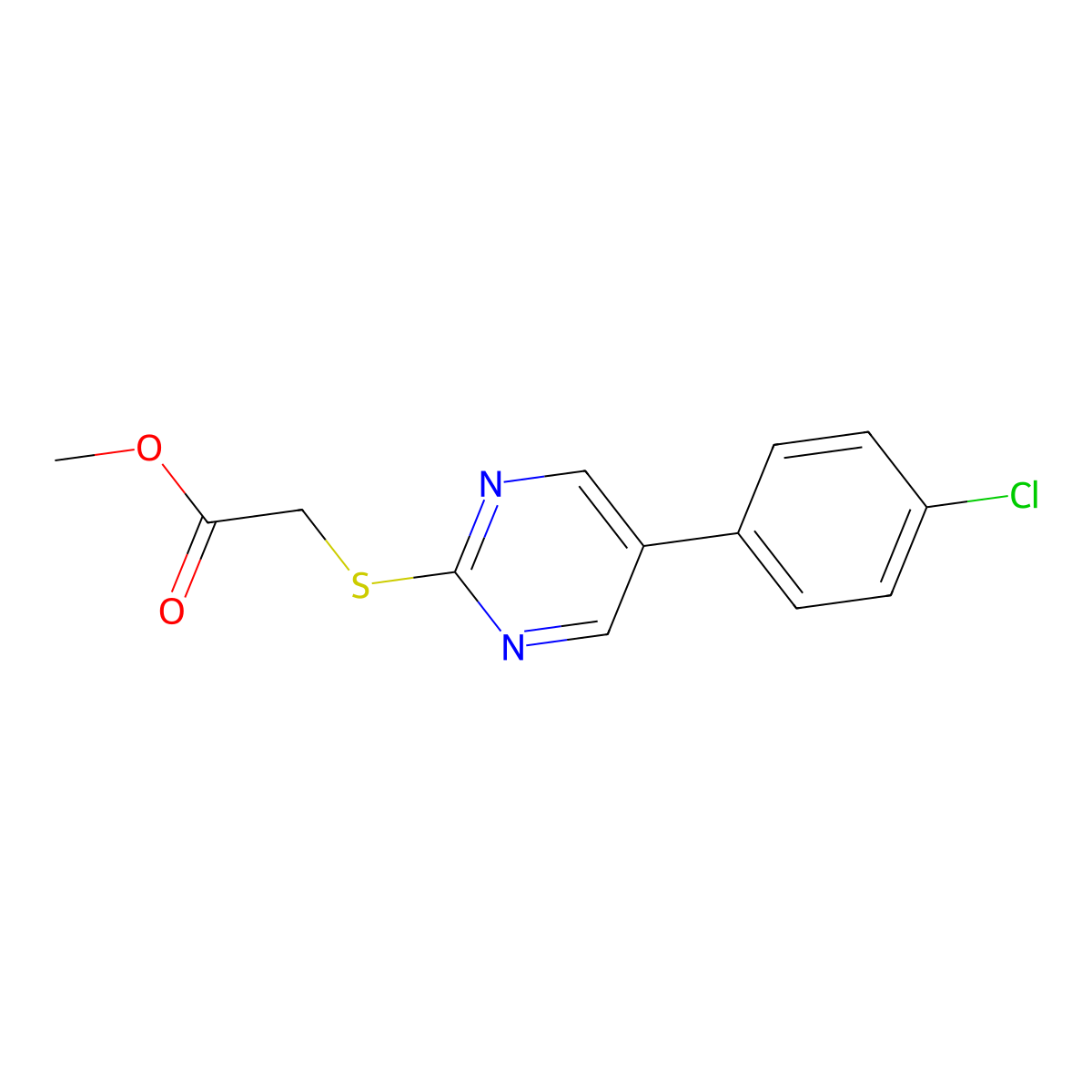 Methyl 2-{[5-(4-chlorophenyl)-2-pyrimidinyl]sulfanyl}acetate molecular structure, CAS 344281-61-4