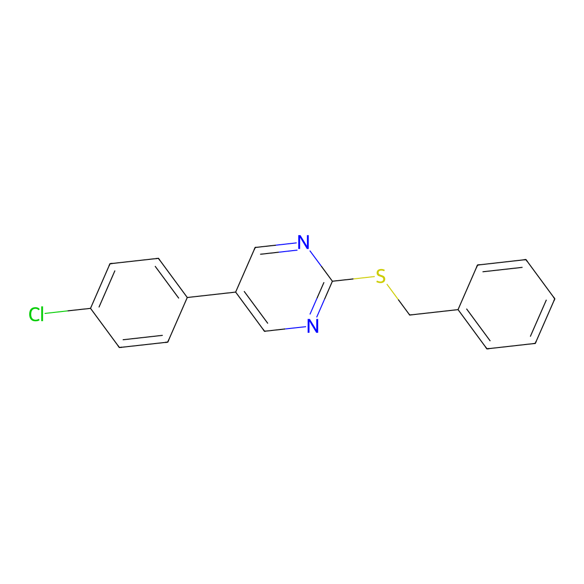 2-(Benzylsulfanyl)-5-(4-chlorophenyl)pyrimidine molecular structure, CAS 344281-67-0