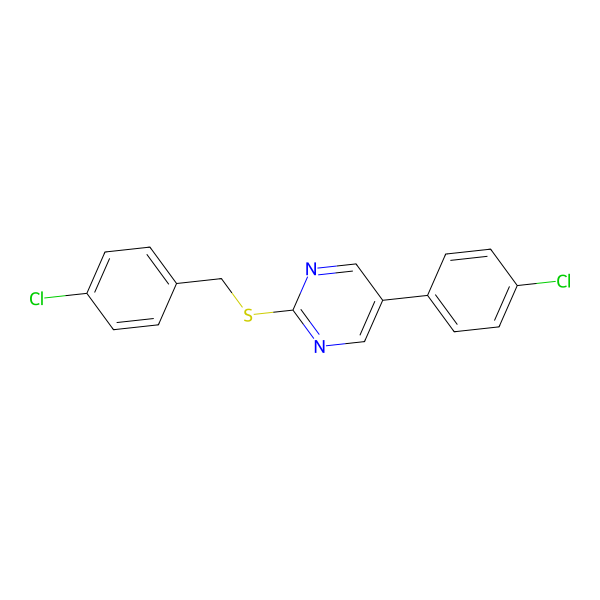 4-Chlorobenzyl 5-(4-chlorophenyl)-2-pyrimidinyl sulfide molecular structure, CAS 344281-70-5