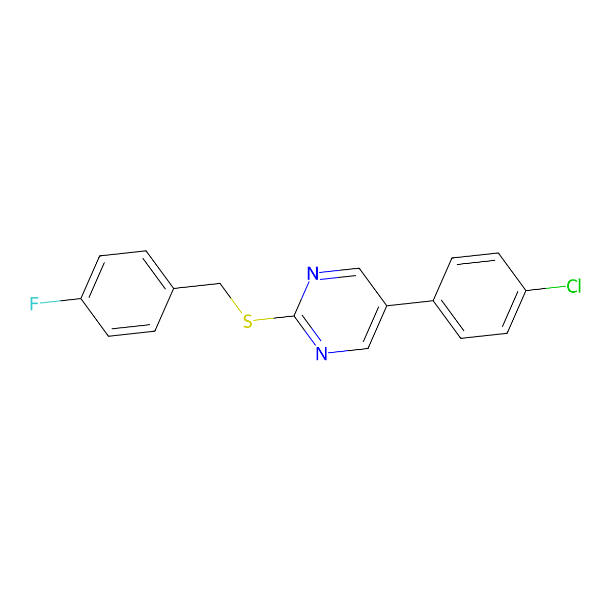 5-(4-Chlorophenyl)-2-[(4-fluorobenzyl)sulfanyl]pyrimidine molecular structure, CAS 344281-72-7