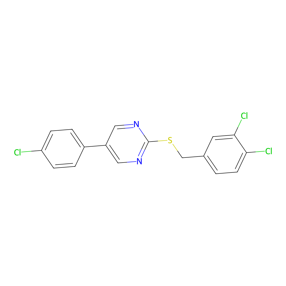 5-(4-Chlorophenyl)-2-[(3,4-dichlorobenzyl)sulfanyl]pyrimidine molecular structure, CAS 344281-75-0