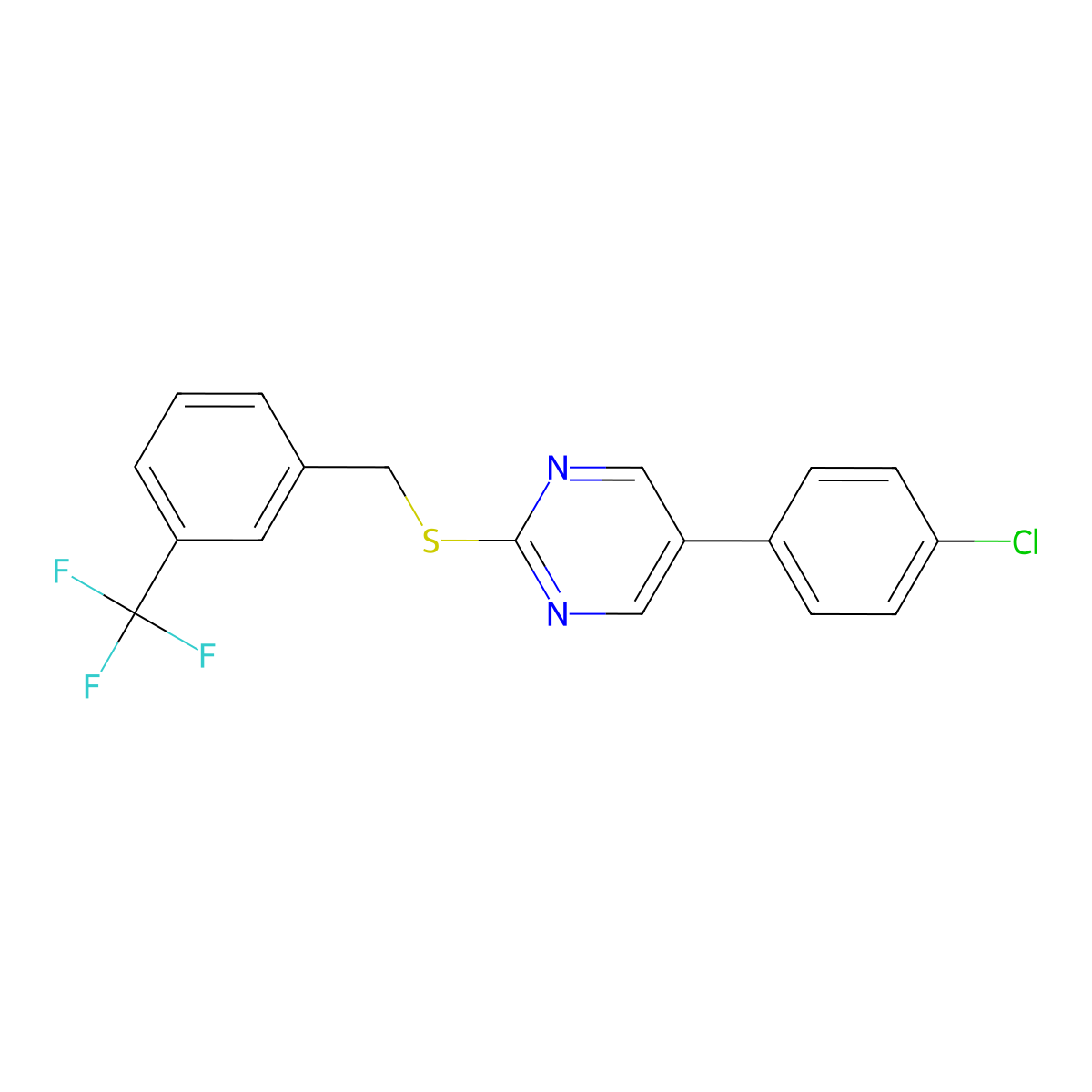 5-(4-Chlorophenyl)-2-{[3-(trifluoromethyl)benzyl]sulfanyl}pyrimidine molecular structure, CAS 344281-83-0