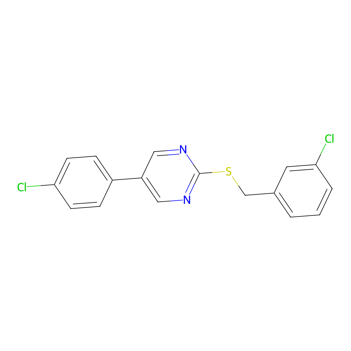 3-Chlorobenzyl 5-(4-chlorophenyl)-2-pyrimidinyl sulfide molecular structure, CAS 344281-86-3