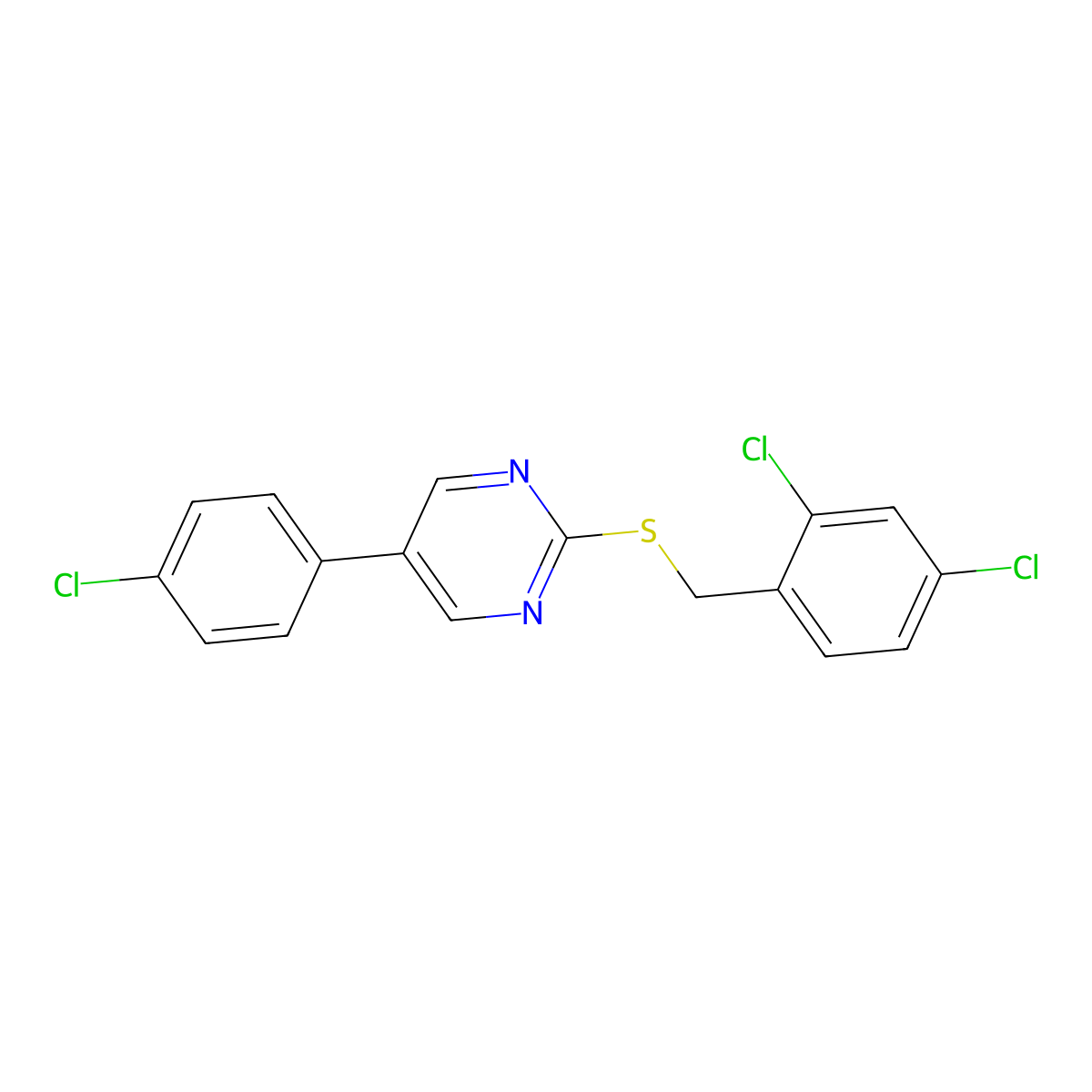 5-(4-Chlorophenyl)-2-[(2,4-dichlorobenzyl)sulfanyl]pyrimidine molecular structure, CAS 344281-91-0