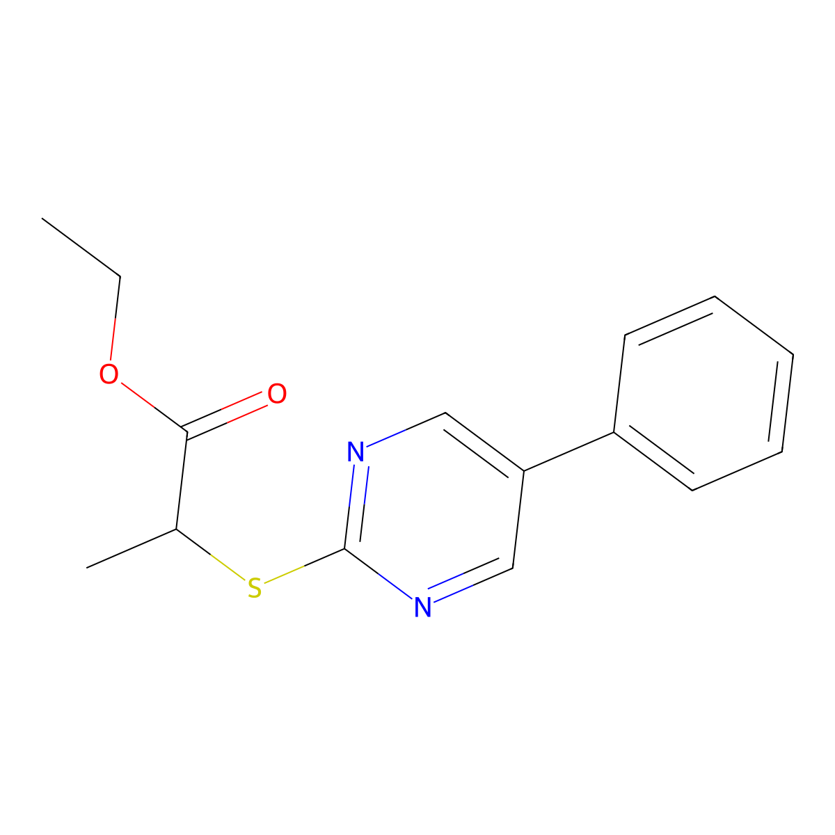 Ethyl 2-[(5-phenyl-2-pyrimidinyl)sulfanyl]propanoate molecular structure, CAS 344282-06-0
