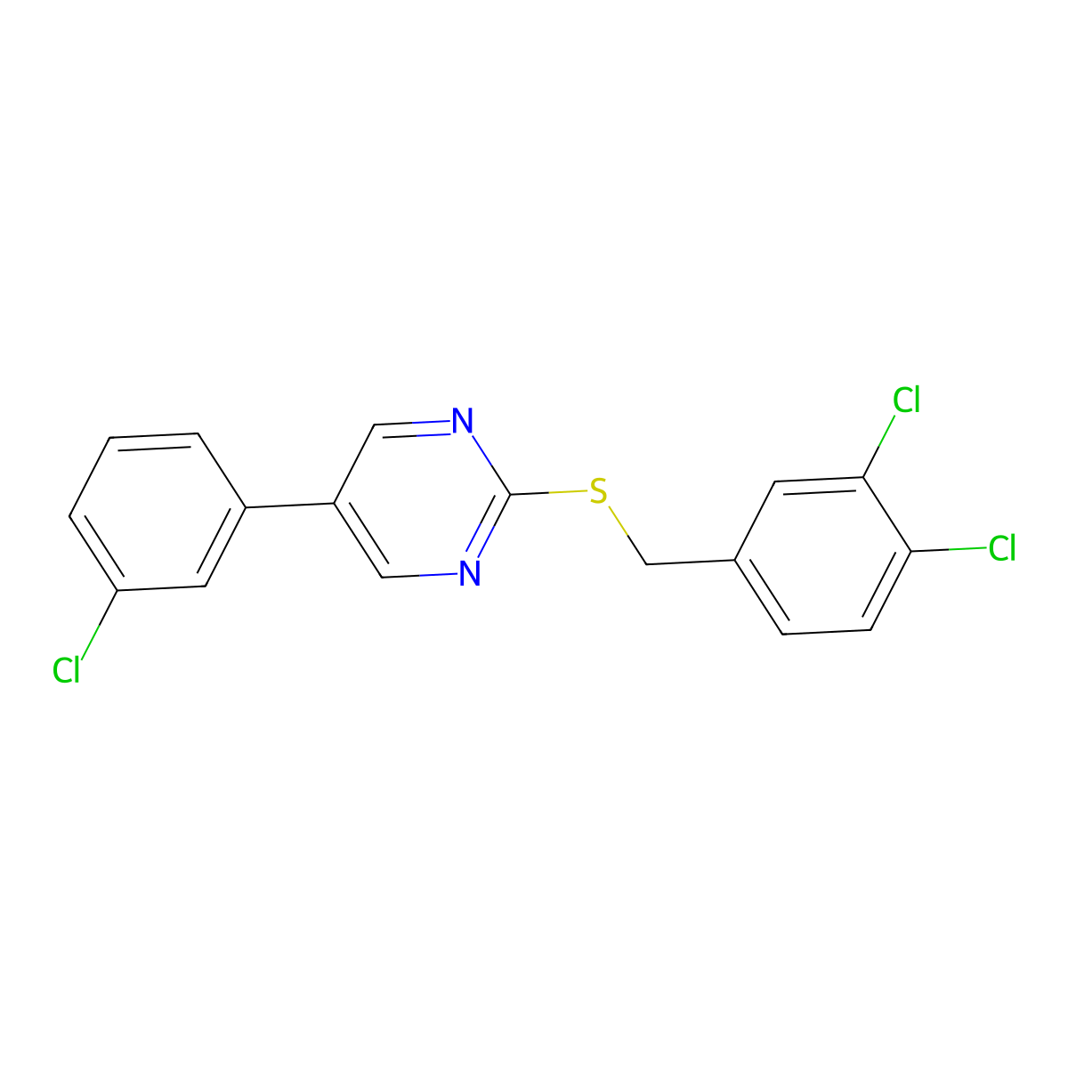 5-(3-Chlorophenyl)-2-[(3,4-dichlorobenzyl)sulfanyl]pyrimidine molecular structure, CAS 344282-85-5