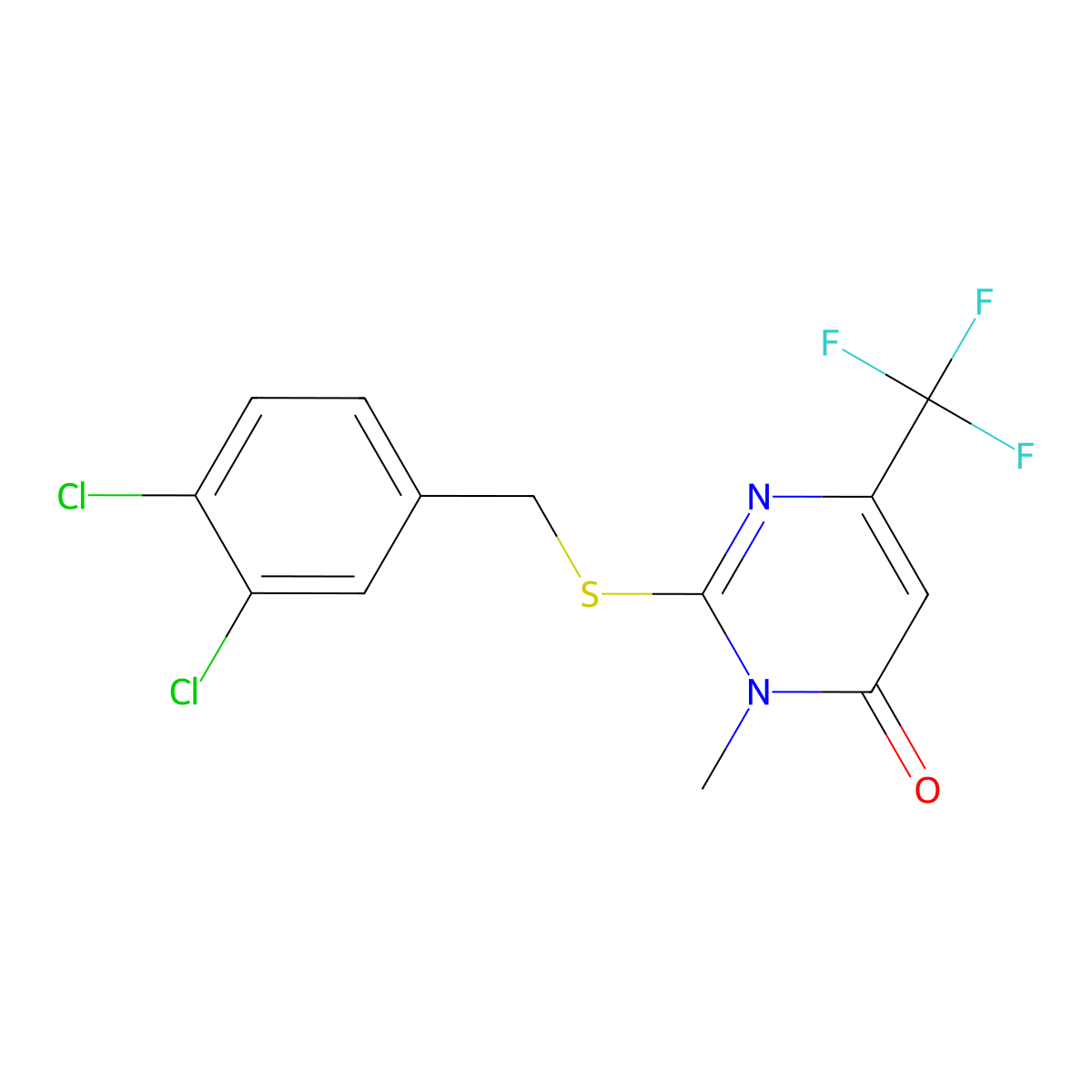 2-[(3,4-Dichlorophenyl)methylsulfanyl]-3-methyl-6-(trifluoromethyl)pyrimidin-4-one molecular structure, CAS 344282-91-3