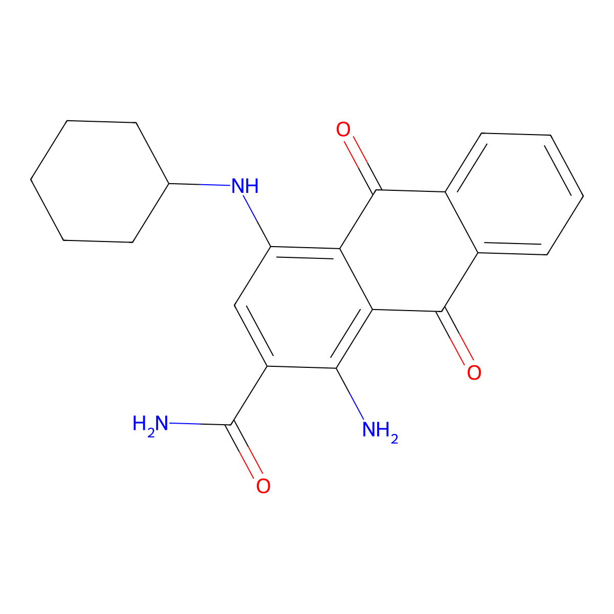 1-Amino-4-(cyclohexylamino)-9,10-dihydro-9,10-dioxoanthracene-2-carboxamide molecular structure, CAS 3443-93-4
