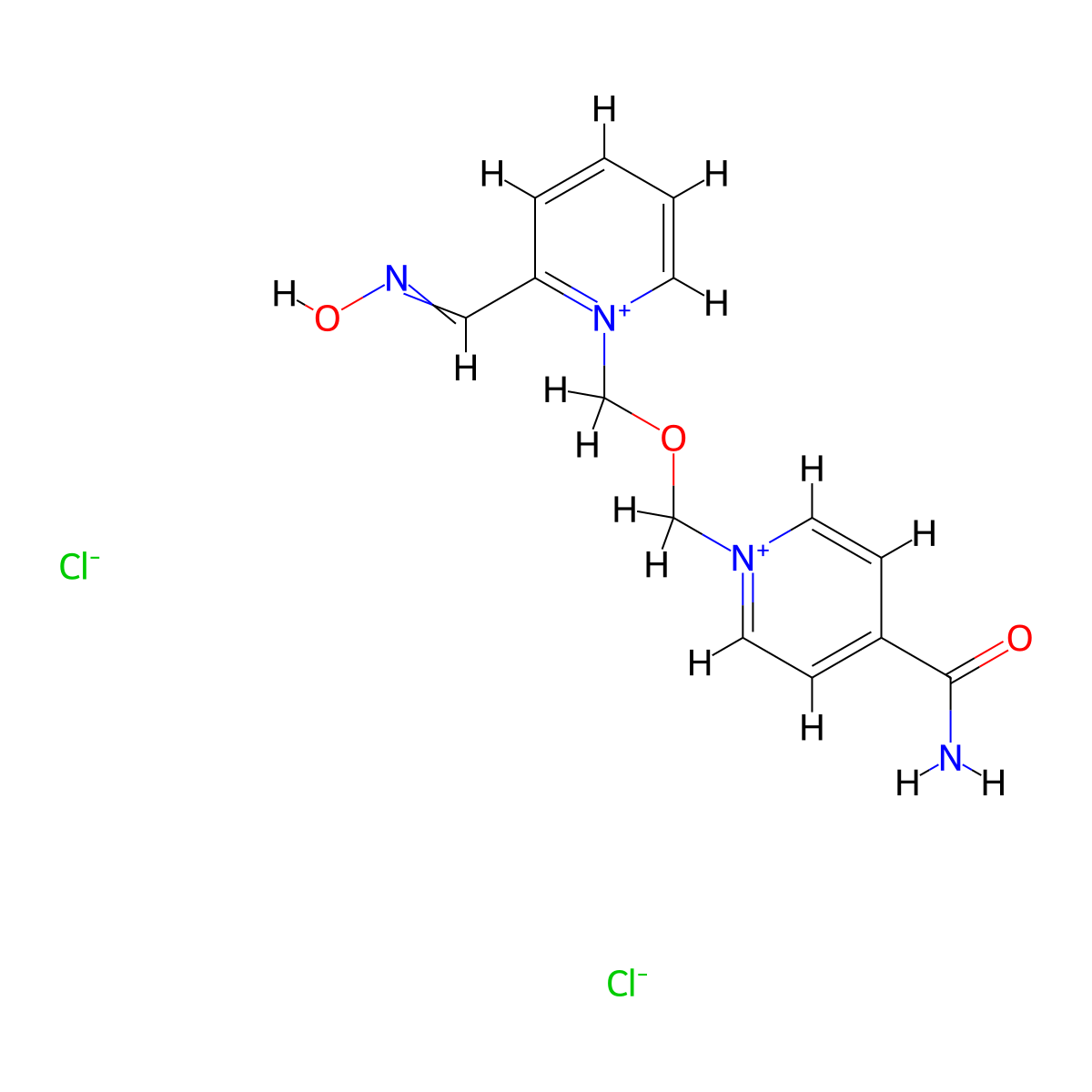 1-[[2-(Hydroxyiminomethyl)pyridin-1-ium-1-yl]methoxymethyl]pyridin-1-ium-4-carboxamide;dichloride molecular structure, CAS 34433-31-3