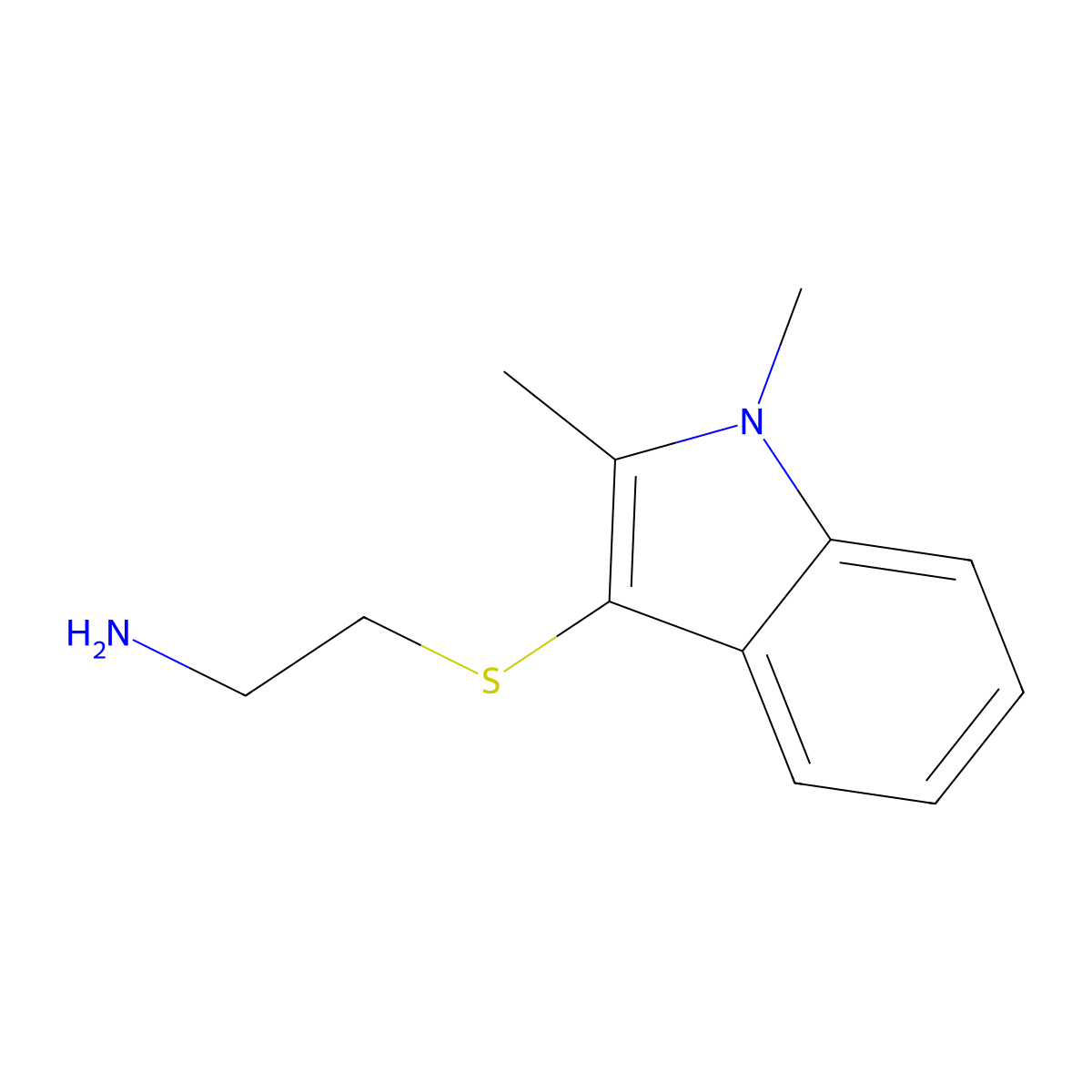 2-((1,2-Dimethyl-1H-indol-3-YL)thio)ethan-1-amine molecular structure, CAS 344334-46-9