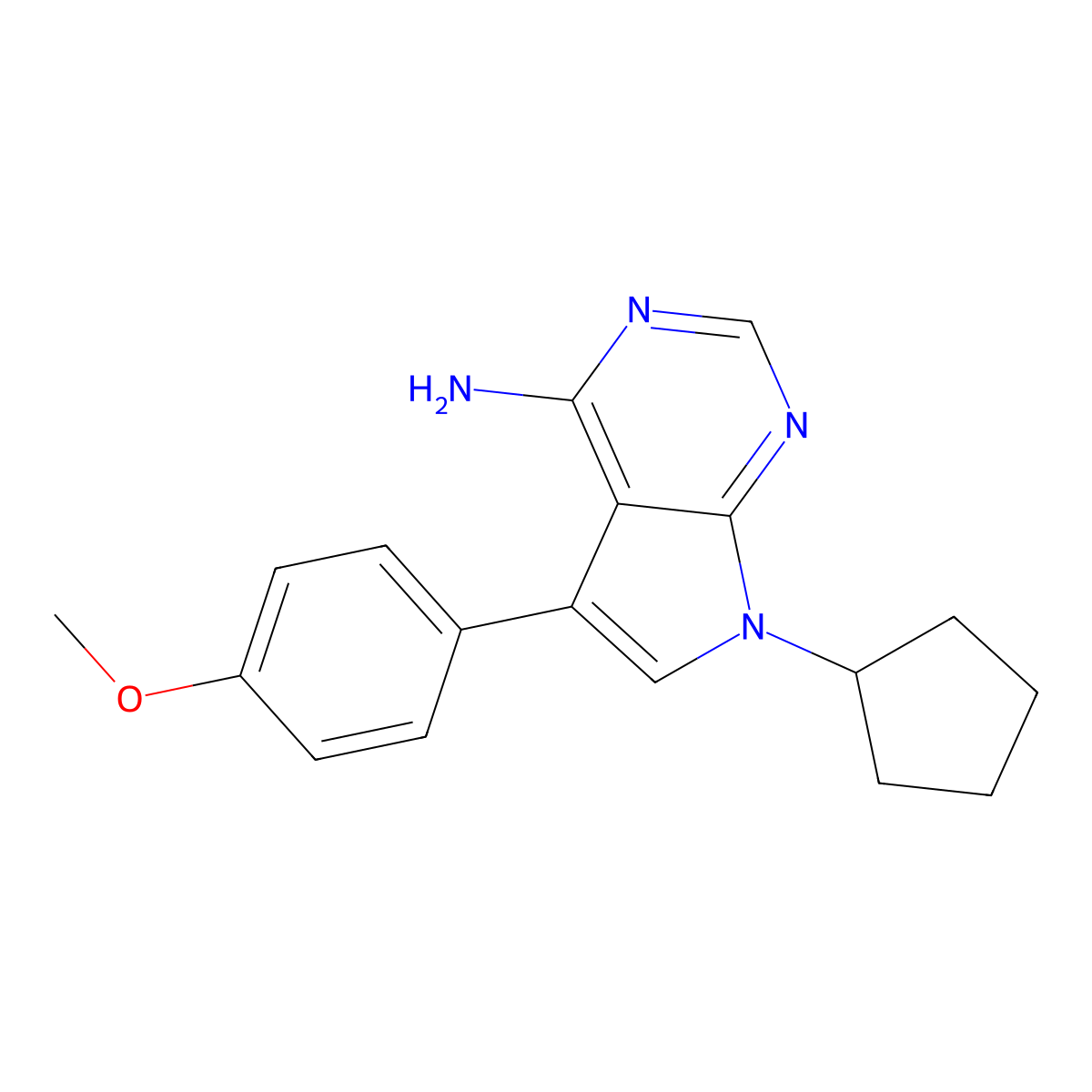 7-cyclopentyl-5-(4-methoxyphenyl)-7H-pyrrolo[2,3-d]pyrimidin-4-amine molecular structure, CAS 344359-25-7