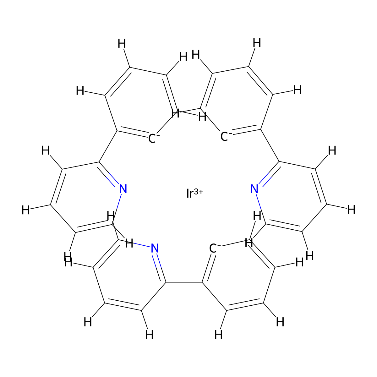 mer-Tris[2-(2-pyridinyl-κN)phenyl-κC]iridium molecular structure, CAS 344426-19-3