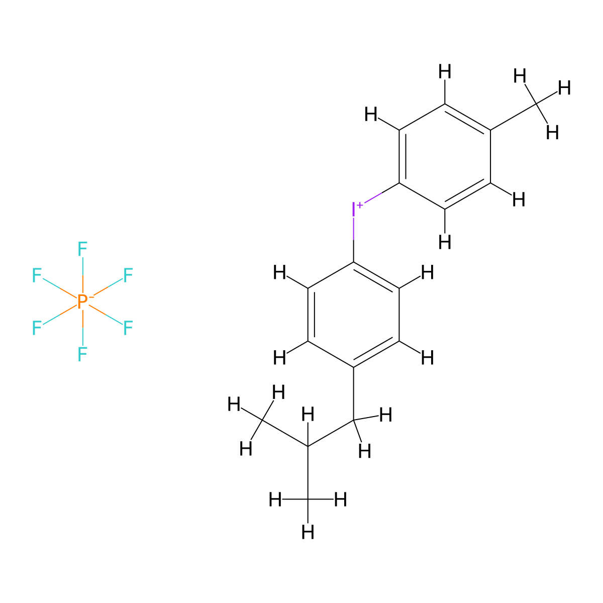 Iodonium, (4-methylphenyl)(4-(2-methylpropyl)phenyl)-, hexafluorophosphate(1-) (1:1) molecular structure, CAS 344562-80-7