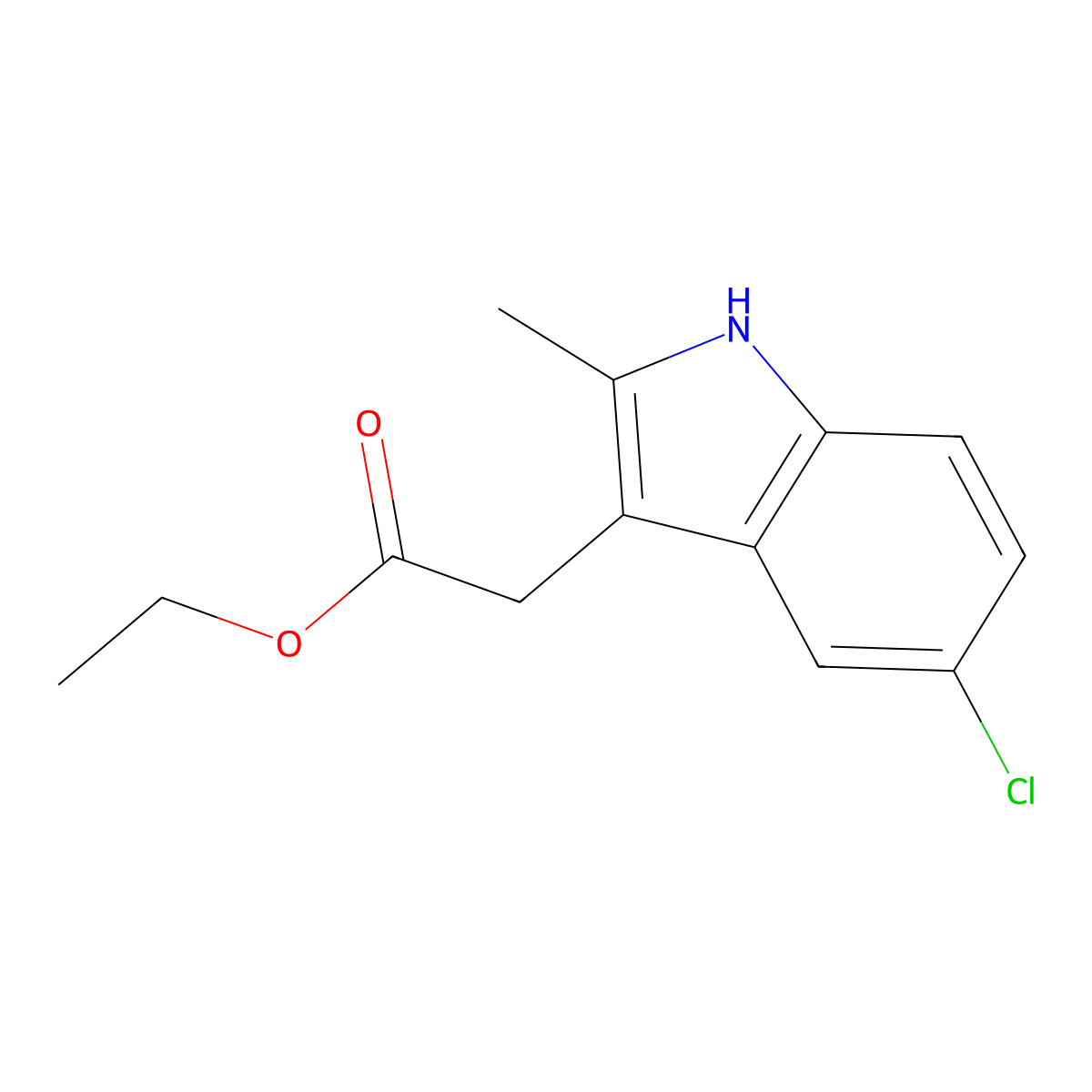 Ethyl 2-(5-chloro-2-methyl-1H-indol-3-yl)acetate molecular structure, CAS 3446-72-8