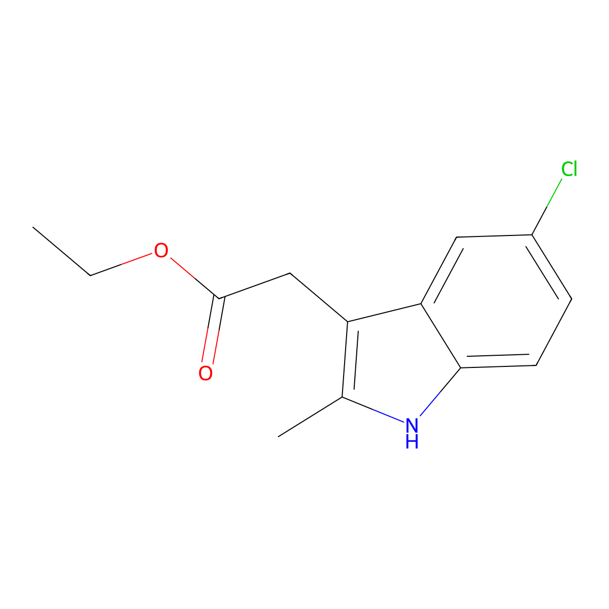 Ethyl 2-(5-chloro-2-methyl-1H-indol-3-yl)acetate molecular structure, CAS 3446-72-8