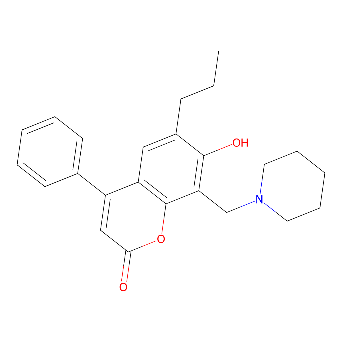 7-hydroxy-4-phenyl-8-(piperidinomethyl)-6-propyl-2H-chromen-2-one molecular structure, CAS 344743-84-6
