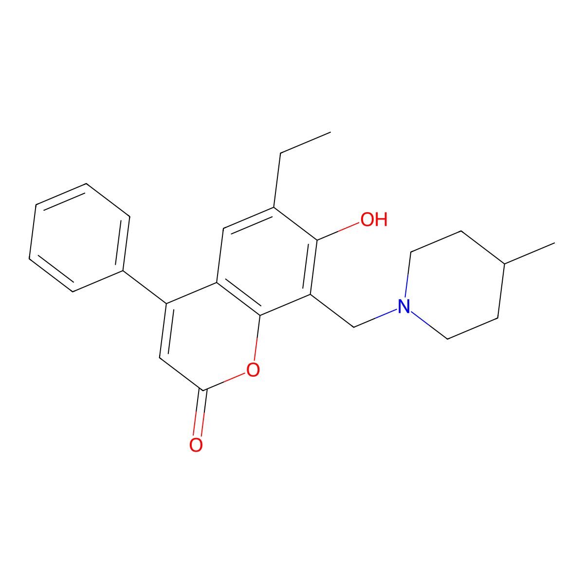 6-ethyl-7-hydroxy-8-[(4-methylpiperidino)methyl]-4-phenyl-2H-chromen-2-one molecular structure, CAS 344743-88-0