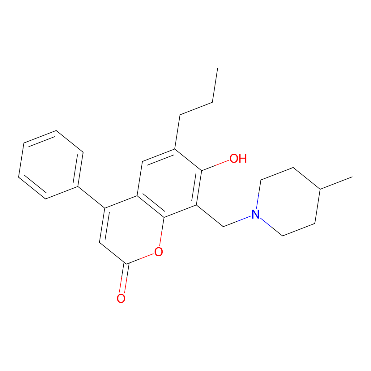 7-hydroxy-8-[(4-methylpiperidino)methyl]-4-phenyl-6-propyl-2H-chromen-2-one molecular structure, CAS 344743-89-1