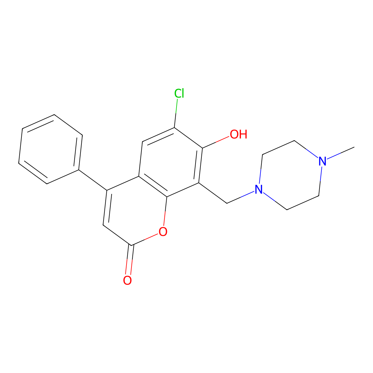 6-chloro-7-hydroxy-8-[(4-methylpiperazin-1-yl)methyl]-4-phenyl-2H-chromen-2-one molecular structure, CAS 344743-92-6