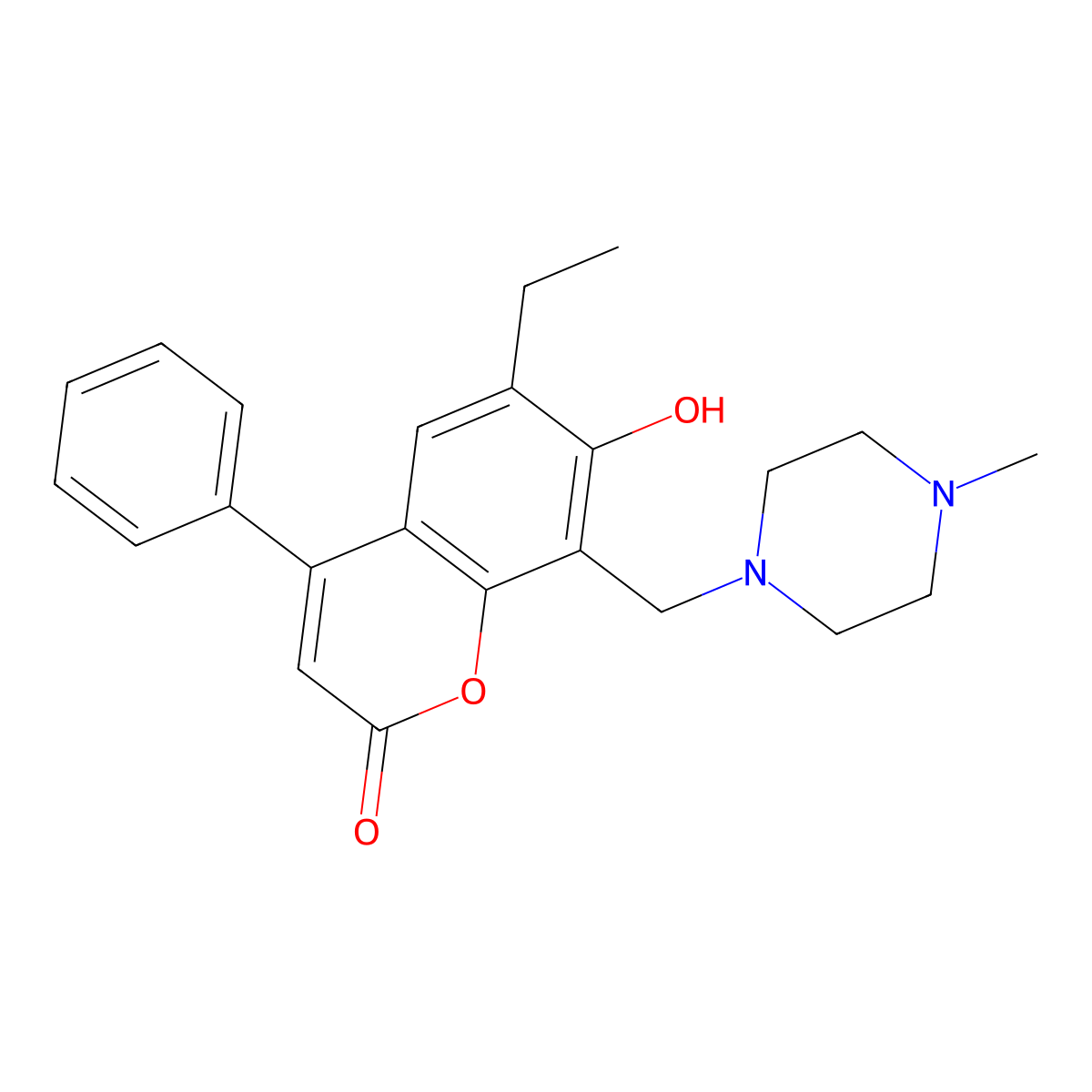 6-ethyl-7-hydroxy-8-[(4-methylpiperazin-1-yl)methyl]-4-phenyl-2H-chromen-2-one molecular structure, CAS 344743-93-7