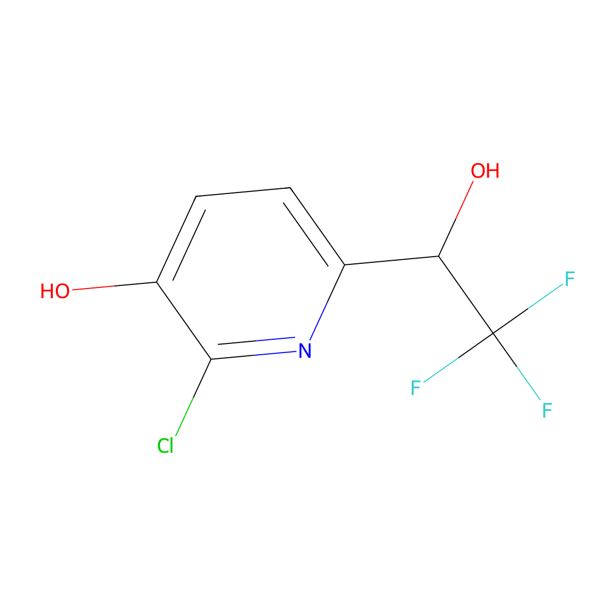 2-Chloro-6-(2,2,2-trifluoro-1-hydroxyethyl)pyridin-3-ol molecular structure, CAS 344776-74-5