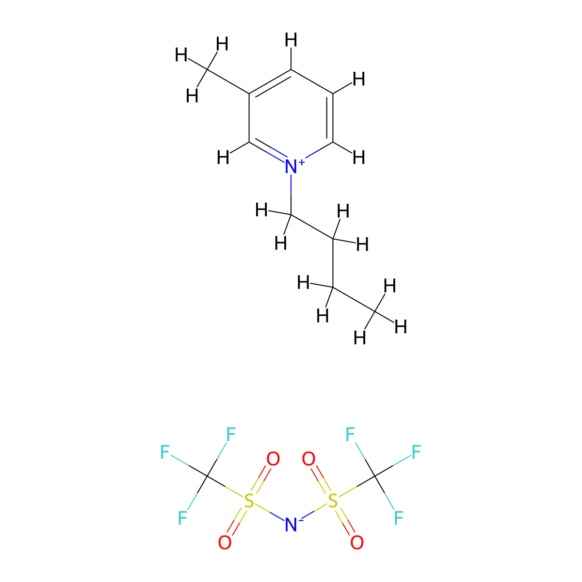 1-Butyl-3-methylpyridinium bis(trifluormethylsulfonyl)imide molecular structure, CAS 344790-86-9