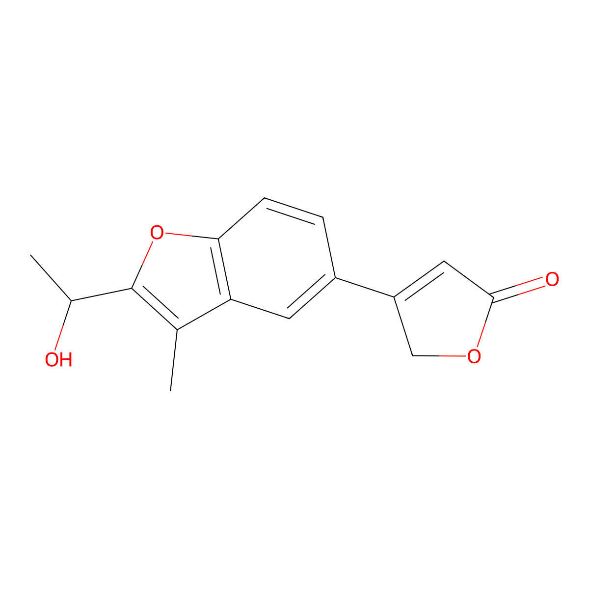 4-(2-(1-Hydroxyethyl)-3-methyl-5-benzofuranyl)-2(5H)-furanone molecular structure, CAS 3448-13-3