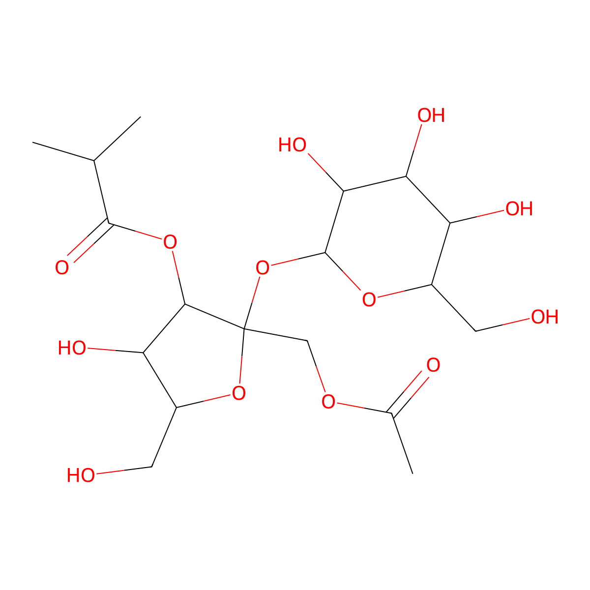 [(2S,3S,4R,5R)-2-(acetyloxymethyl)-4-hydroxy-5-(hydroxymethyl)-2-[(2R,3R,4S,5S,6R)-3,4,5-trihydroxy-6-(hydroxymethyl)oxan-2-yl]oxyoxolan-3-yl] 2-methylpropanoate molecular structure, CAS 34482-63-8