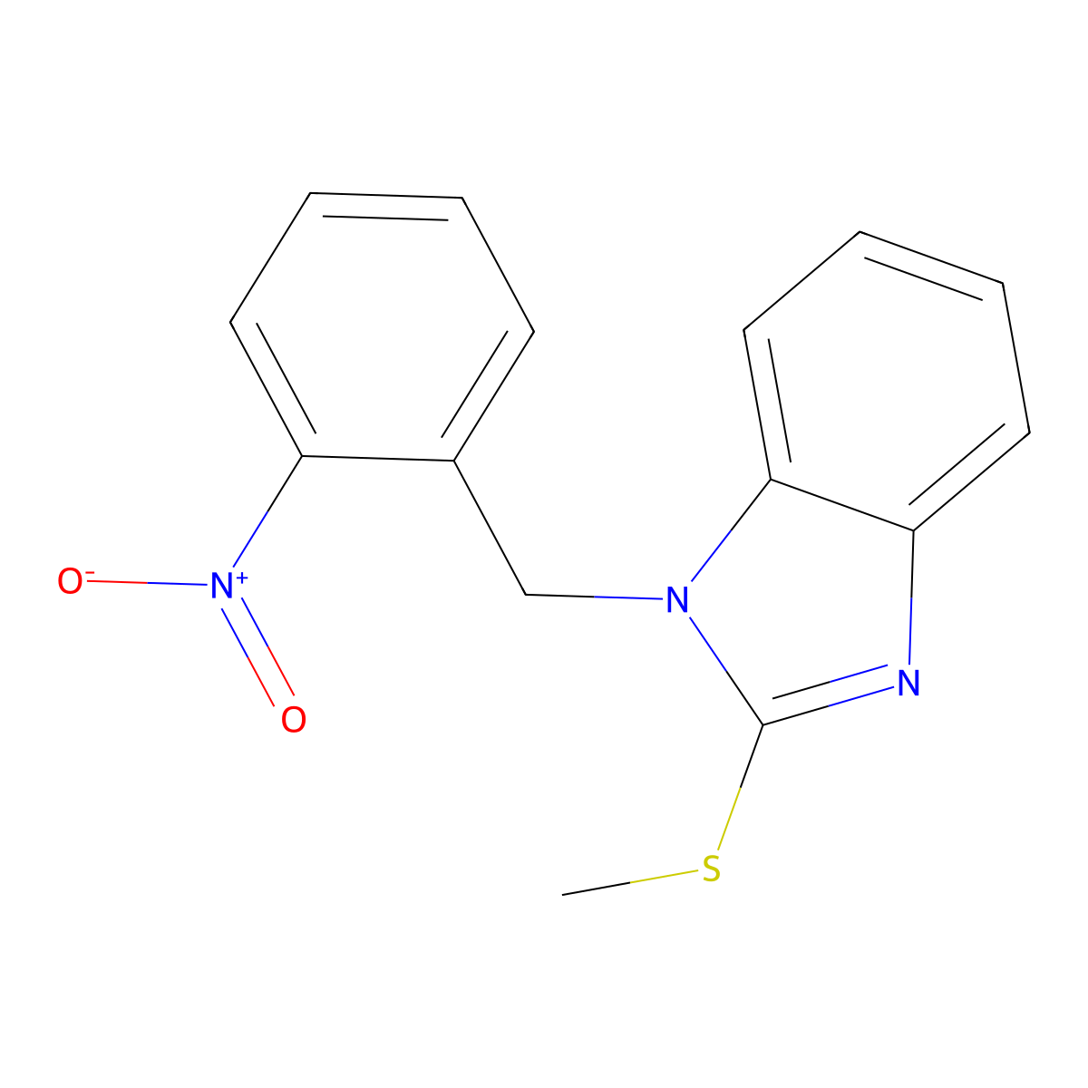 2-Methylsulfanyl-1-[(2-nitrophenyl)methyl]benzimidazole molecular structure, CAS 344896-51-1