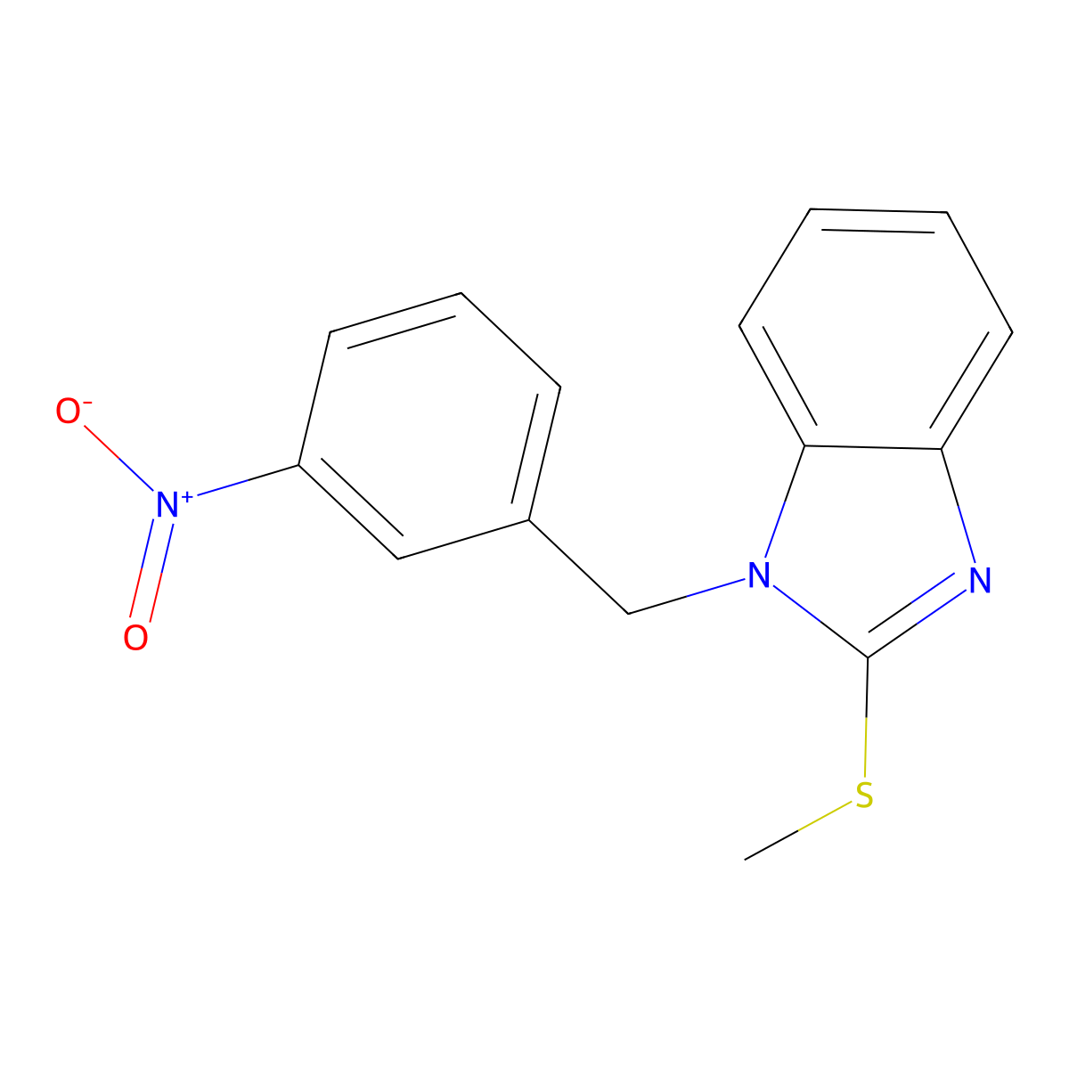 2-Methylsulfanyl-1-[(3-nitrophenyl)methyl]benzimidazole molecular structure, CAS 344896-52-2