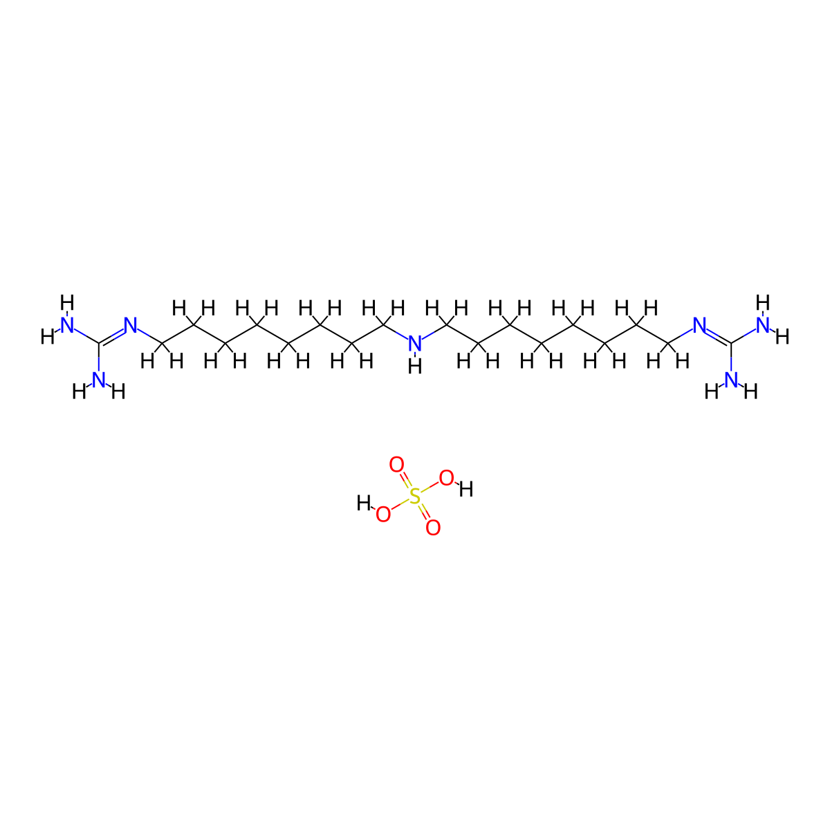 2-[8-[8-(Diaminomethylideneamino)octylamino]octyl]guanidine;sulfuric acid molecular structure, CAS 34491-13-9
