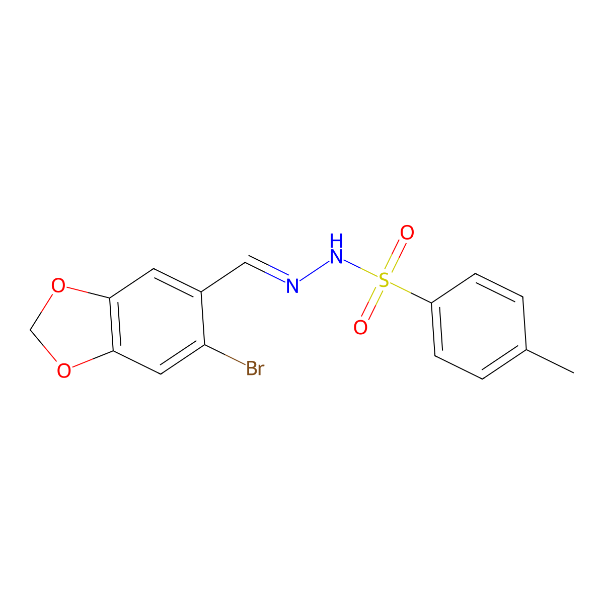 N-[(E)-(6-bromo-1,3-benzodioxol-5-yl)methylideneamino]-4-methylbenzenesulfonamide molecular structure, CAS 344943-56-2