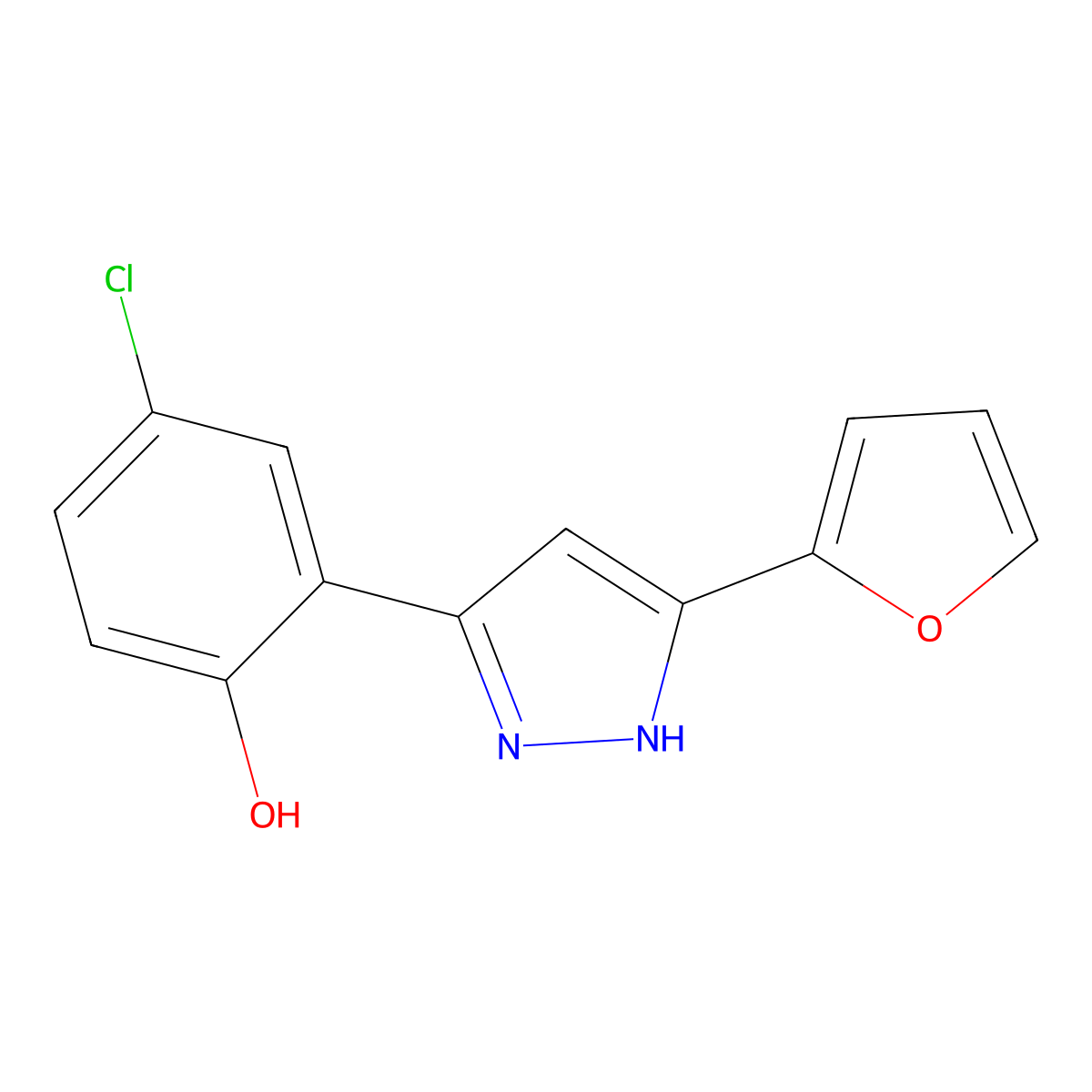 4-chloro-2-[5-(furan-2-yl)-1H-pyrazol-3-yl]phenol molecular structure, CAS 344948-19-2
