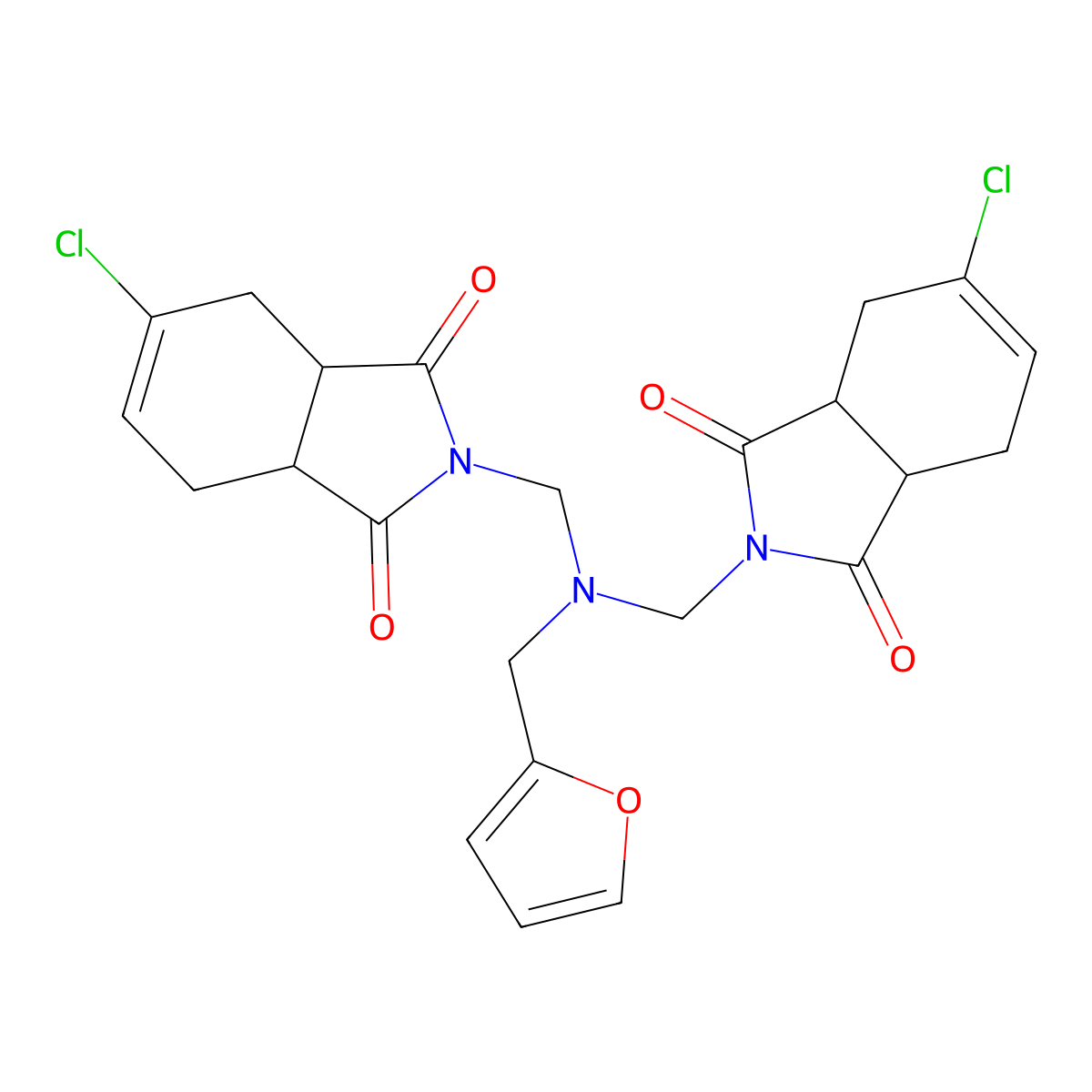 5-Chloro-2-[[(5-chloro-1,3-dioxo-3a,4,7,7a-tetrahydroisoindol-2-yl)methyl-(furan-2-ylmethyl)amino]methyl]-3a,4,7,7a-tetrahydroisoindole-1,3-dione molecular structure, CAS 344956-76-9