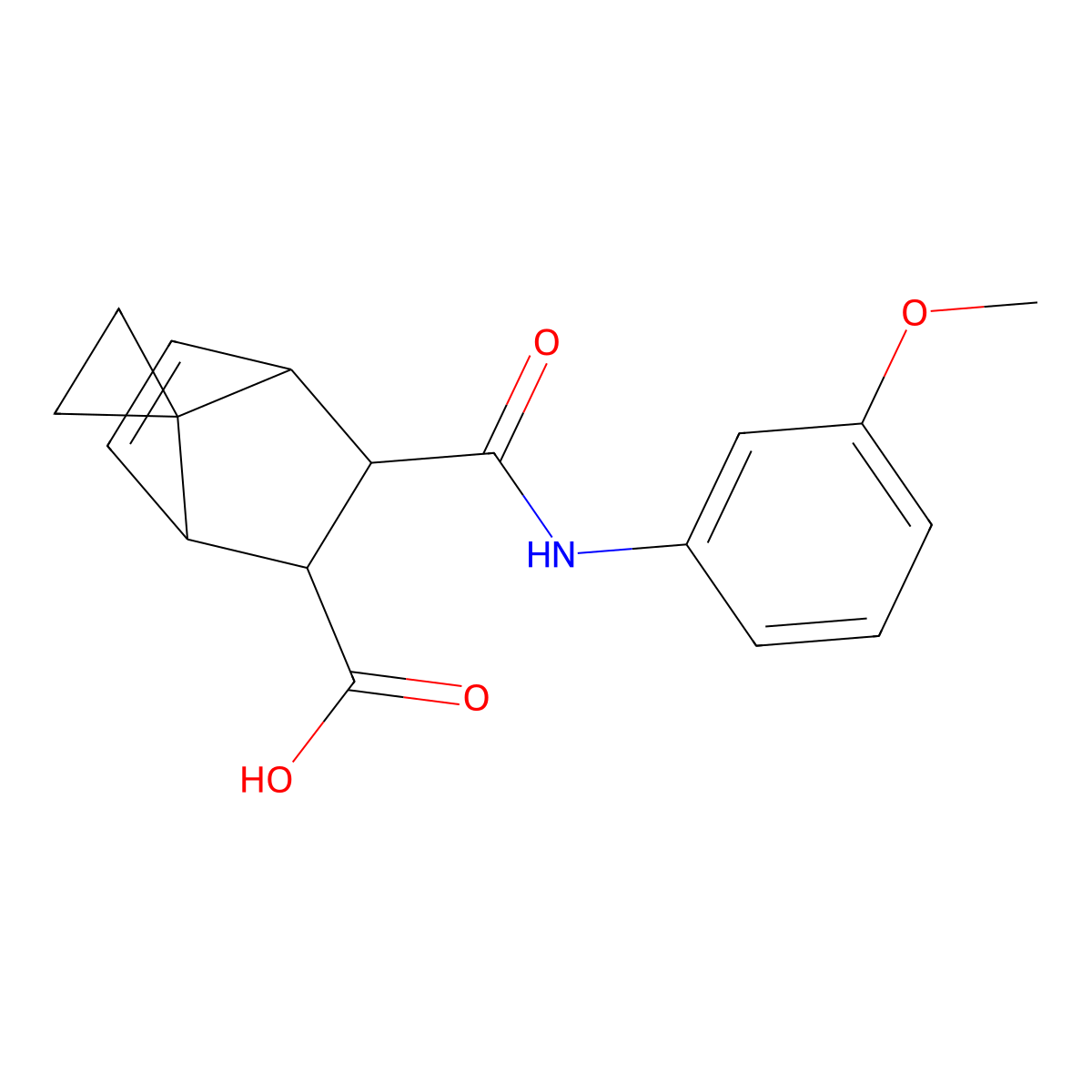 3-[(3-Methoxyphenyl)carbamoyl]spiro[bicyclo[2.2.1]heptane-7,1'-cyclopropane]-5-ene-2-carboxylic acid molecular structure, CAS 344956-83-8
