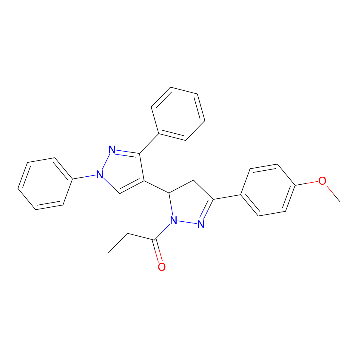 1-[3-(1,3-Diphenylpyrazol-4-yl)-5-(4-methoxyphenyl)-3,4-dihydropyrazol-2-yl]propan-1-one molecular structure, CAS 344957-00-2