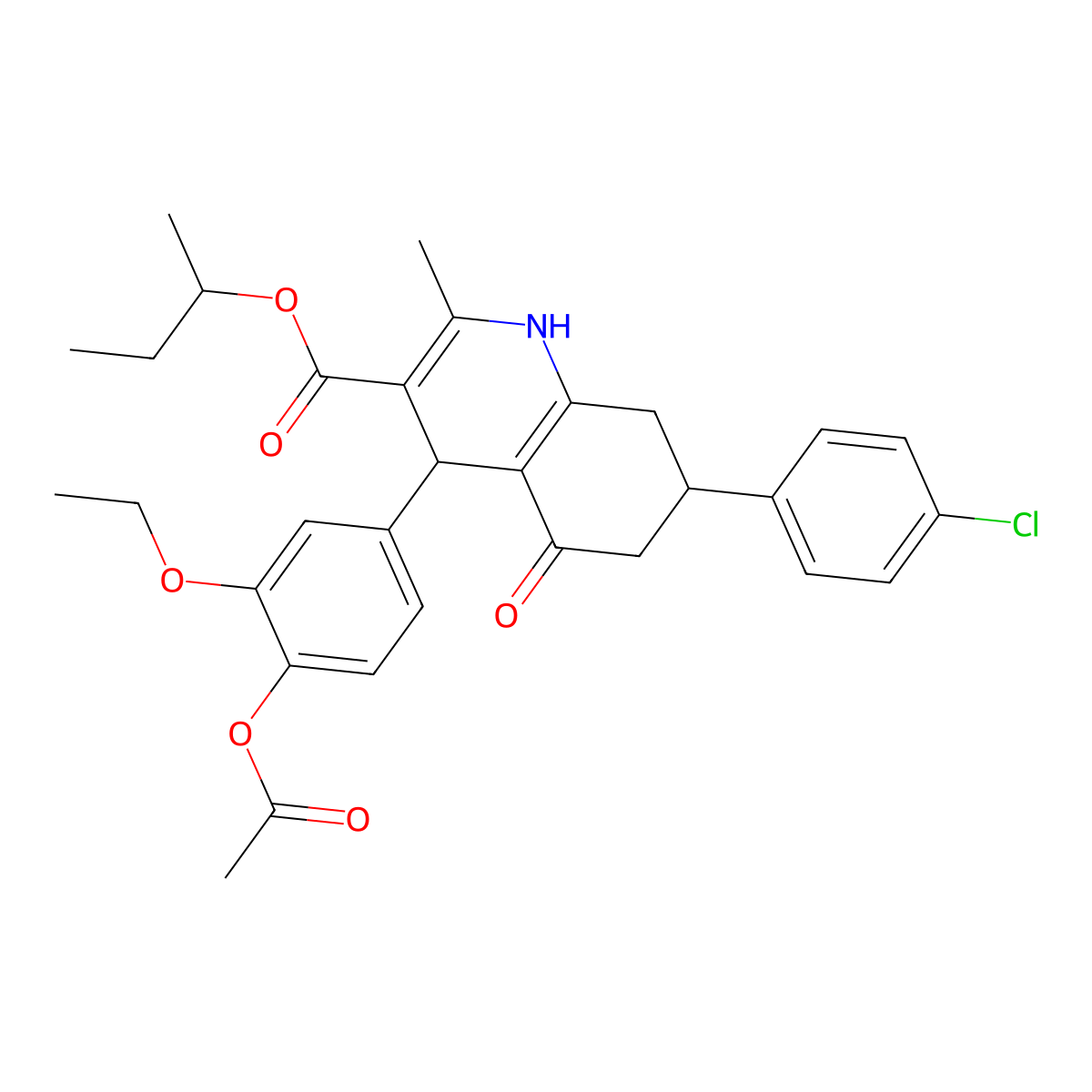 Butan-2-yl 4-[4-(acetyloxy)-3-ethoxyphenyl]-7-(4-chlorophenyl)-2-methyl-5-oxo-1,4,5,6,7,8-hexahydroquinoline-3-carboxylate molecular structure, CAS 344957-22-8