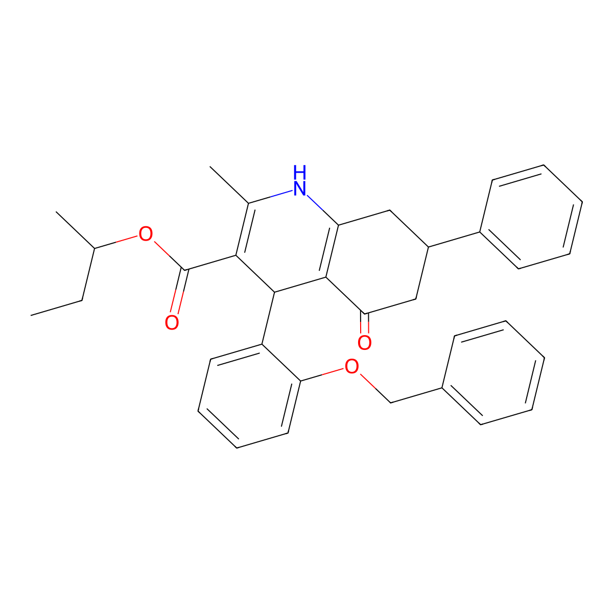 Butan-2-yl 4-[2-(benzyloxy)phenyl]-2-methyl-5-oxo-7-phenyl-1,4,5,6,7,8-hexahydroquinoline-3-carboxylate molecular structure, CAS 344957-23-9